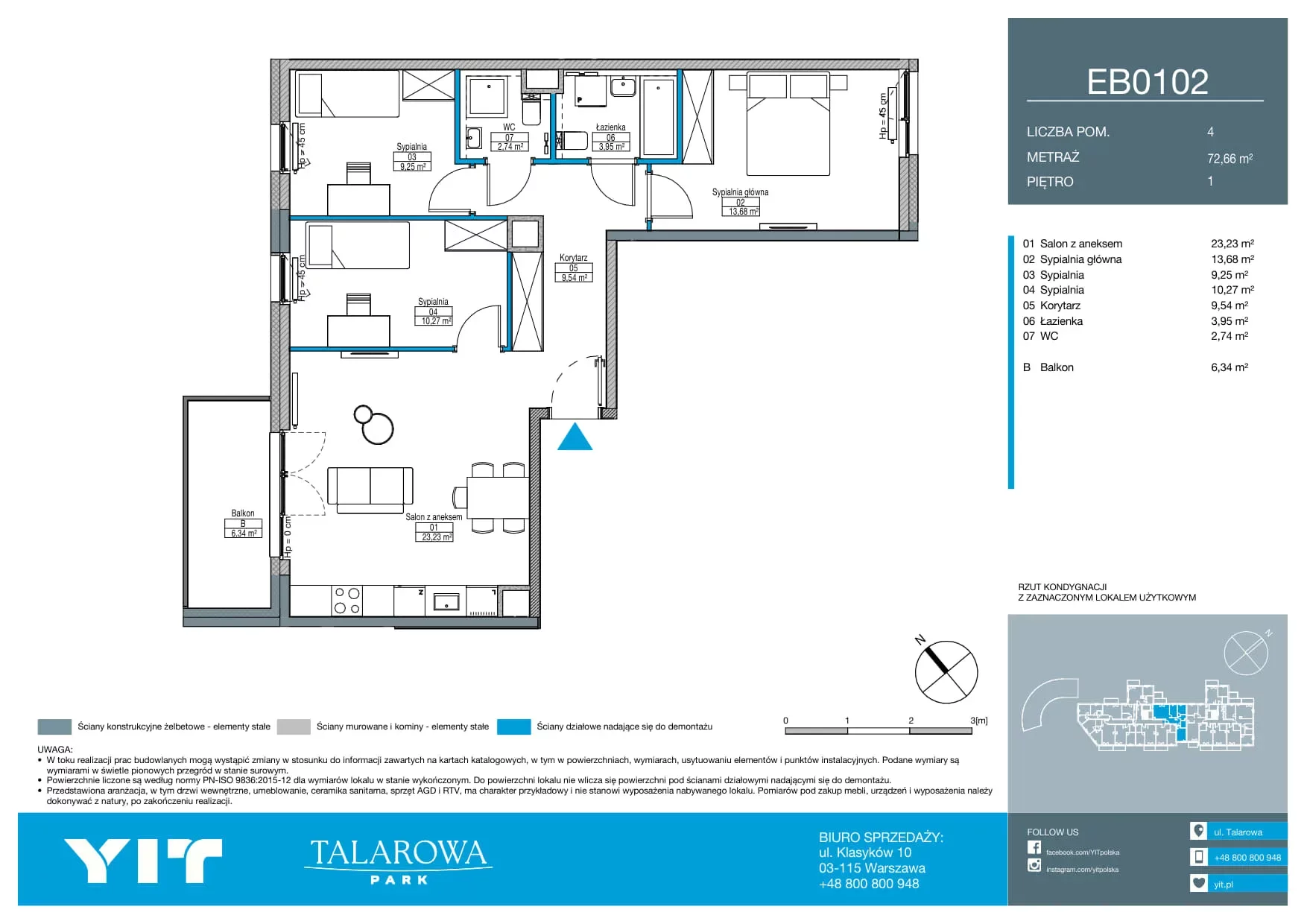 4 pokoje, mieszkanie 72,66 m², piętro 1, oferta nr EB0102, Talarowa Park II, Warszawa, Białołęka, Tarchomin, ul. Talarowa