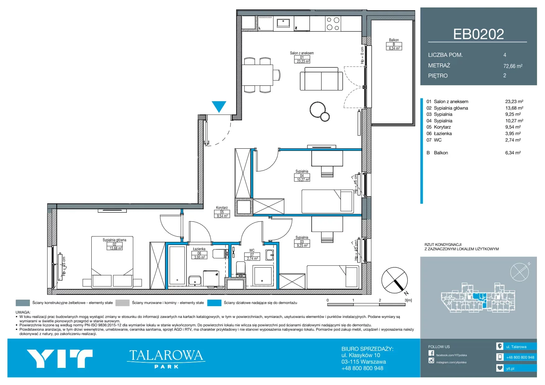 4 pokoje, mieszkanie 72,66 m², piętro 2, oferta nr EB0202, Talarowa Park II, Warszawa, Białołęka, Tarchomin, ul. Talarowa