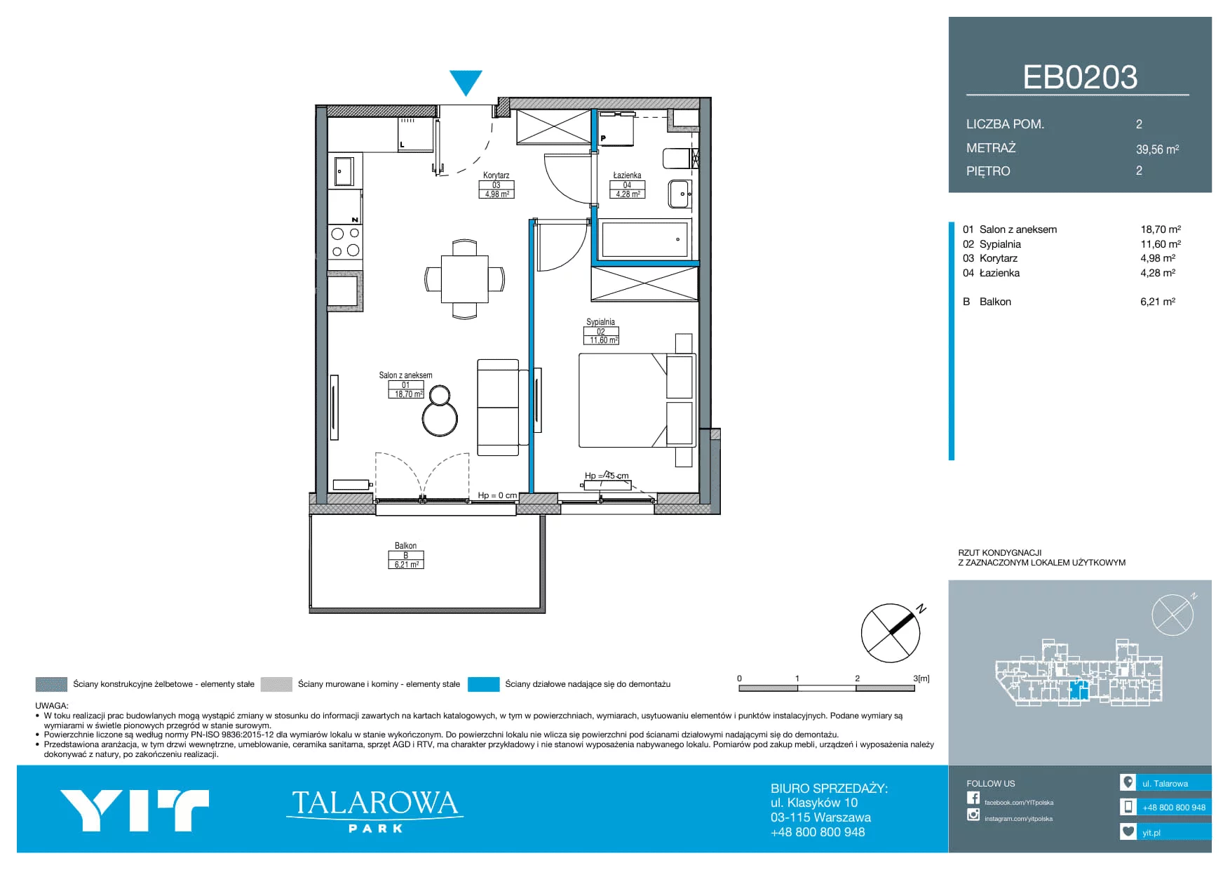 2 pokoje, mieszkanie 39,56 m², piętro 2, oferta nr EB0203, Talarowa Park II, Warszawa, Białołęka, Tarchomin, ul. Talarowa