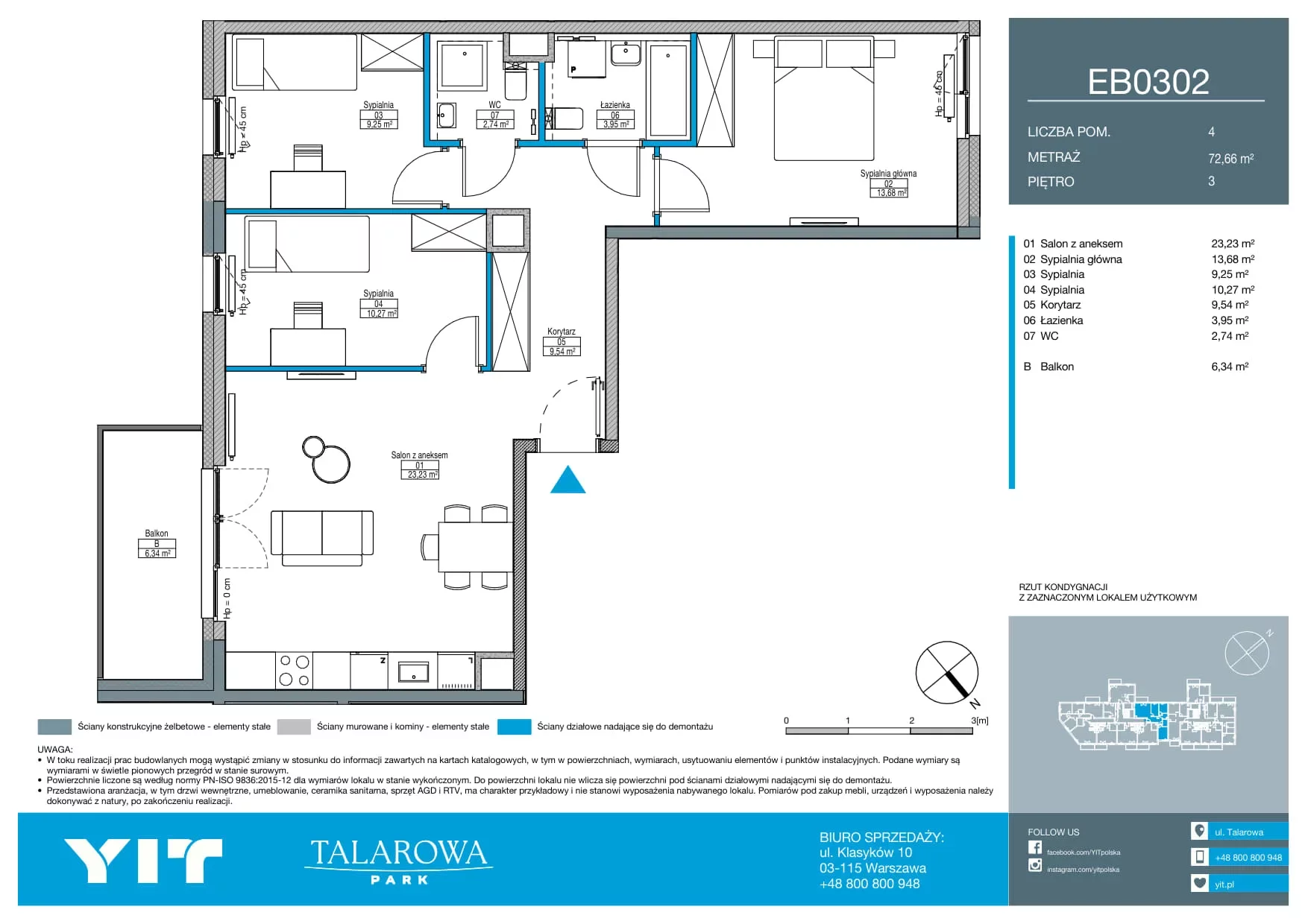 4 pokoje, mieszkanie 72,66 m², piętro 3, oferta nr EB0302, Talarowa Park II, Warszawa, Białołęka, Tarchomin, ul. Talarowa
