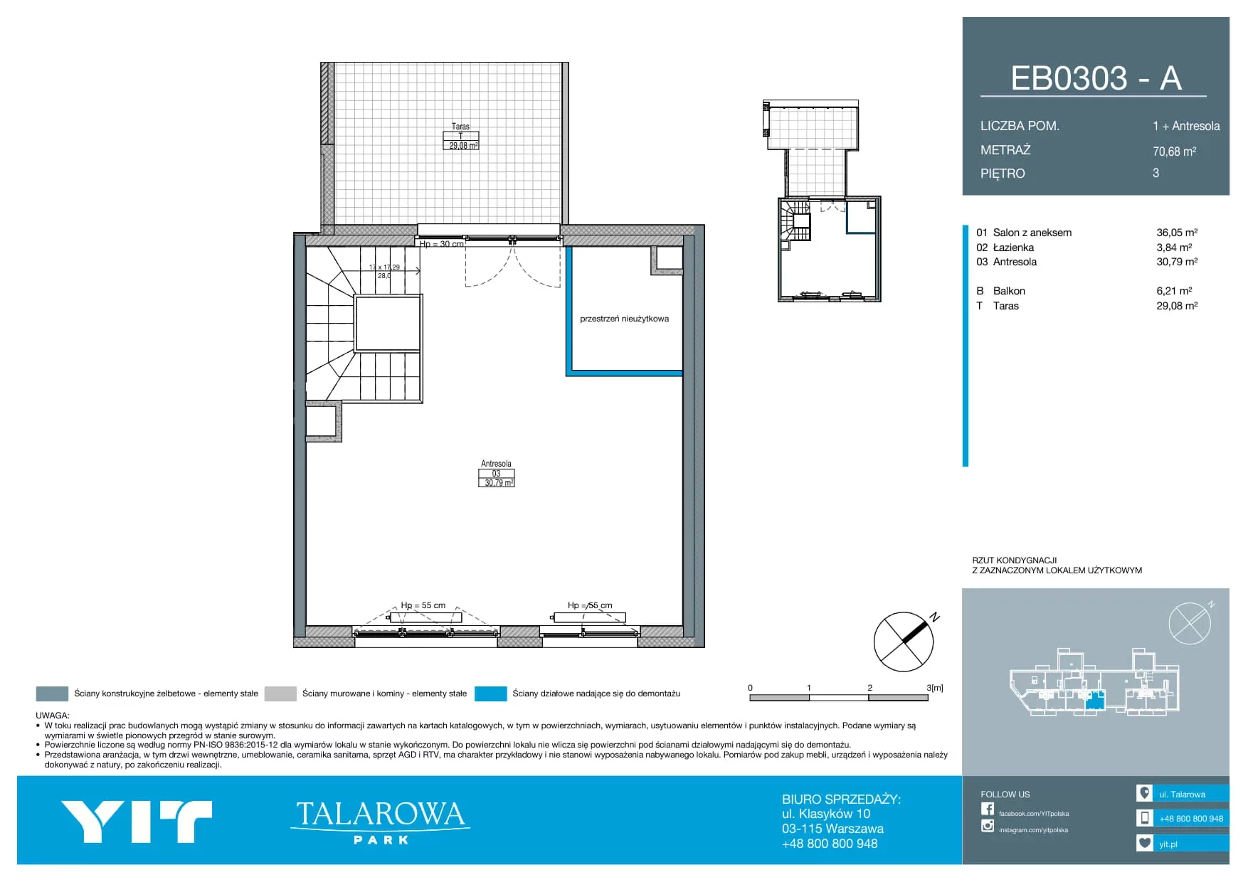 2 pokoje, mieszkanie 70,68 m², piętro 3, oferta nr EB0303, Talarowa Park II, Warszawa, Białołęka, Tarchomin, ul. Talarowa