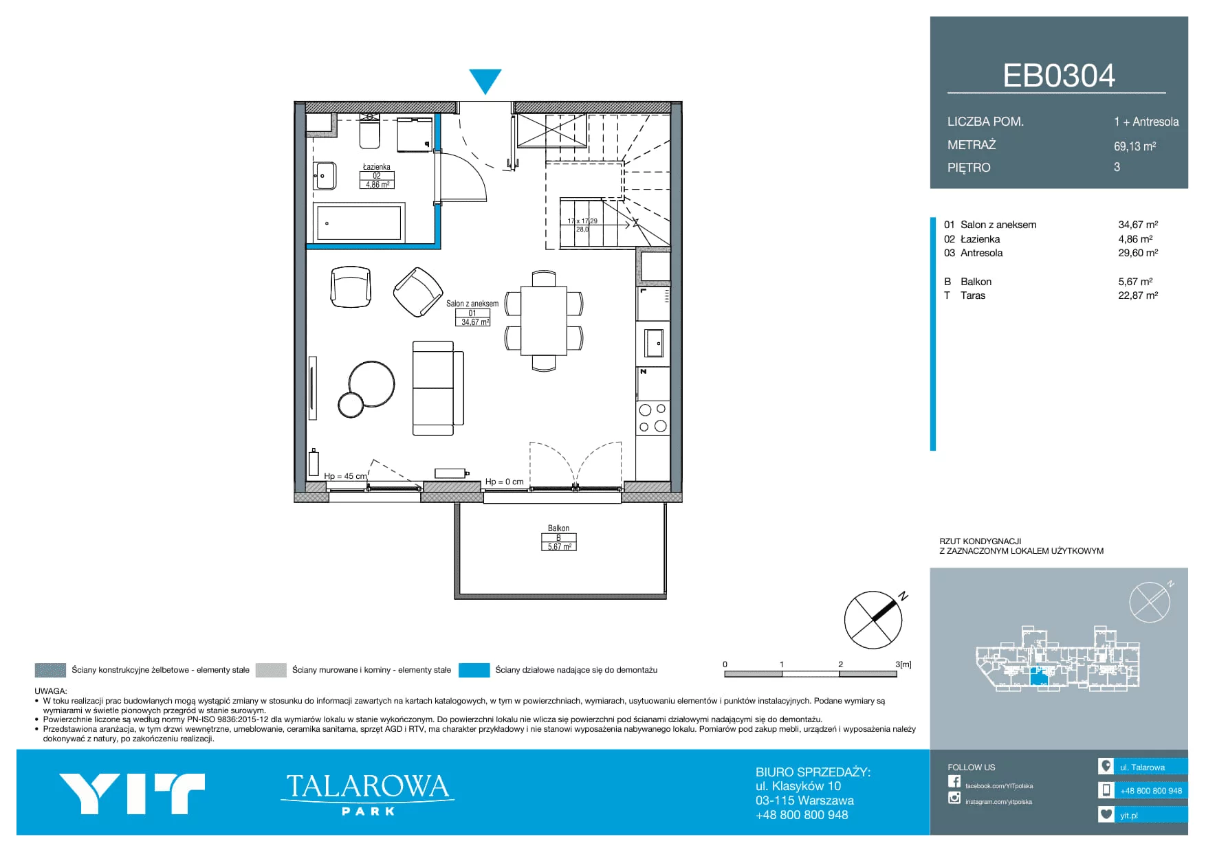2 pokoje, mieszkanie 69,13 m², piętro 3, oferta nr EB0304, Talarowa Park II, Warszawa, Białołęka, Tarchomin, ul. Talarowa