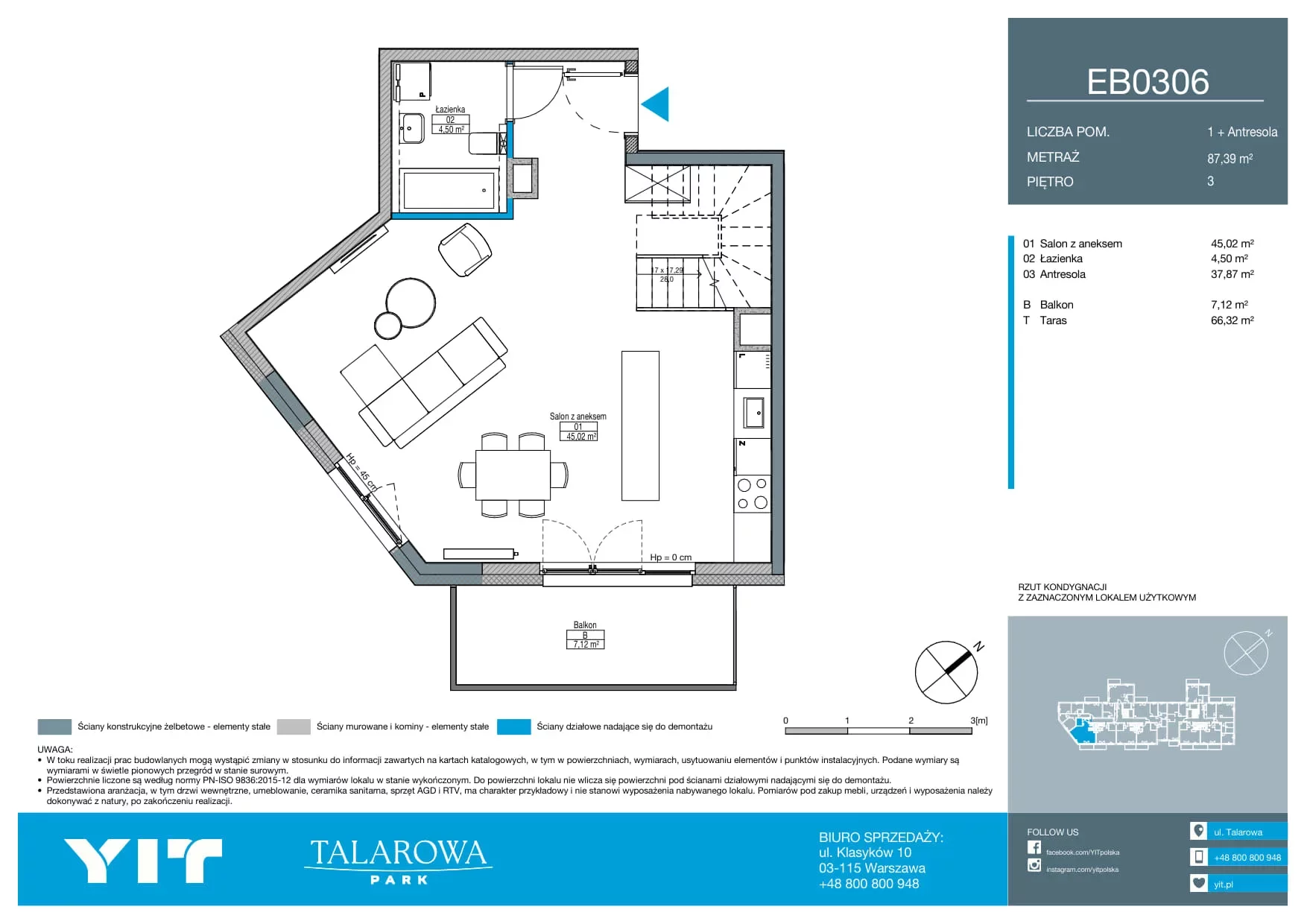 2 pokoje, mieszkanie 87,39 m², piętro 3, oferta nr EB0306, Talarowa Park II, Warszawa, Białołęka, Tarchomin, ul. Talarowa