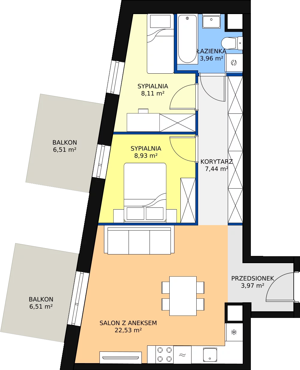 Zalety apartamentu 54.94 m², C.3.07