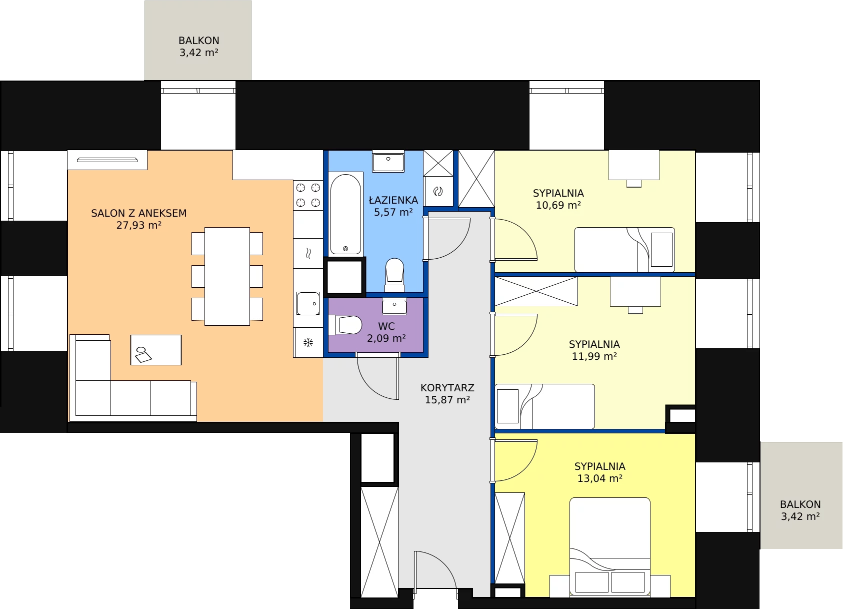 Zalety mieszkania 87.18 m², E.2.1.02