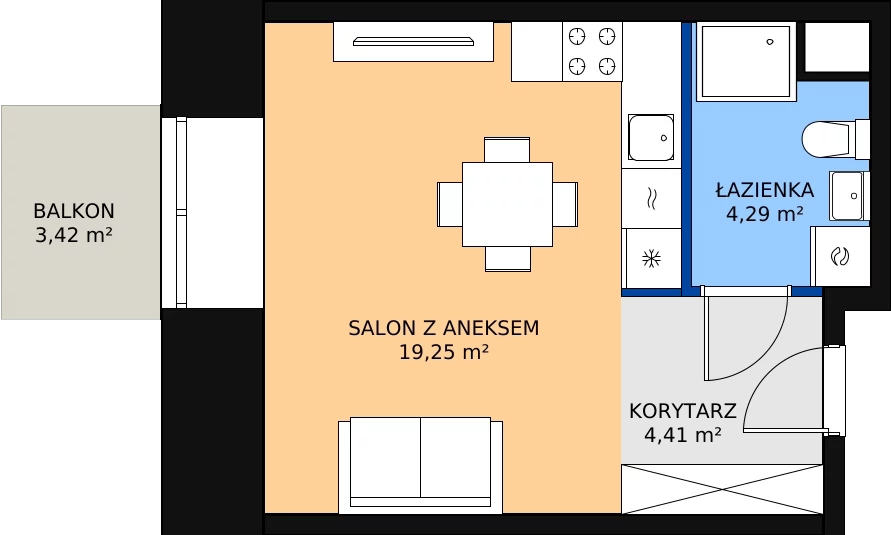 Zalety mieszkania 27.95 m², E.1.2.03