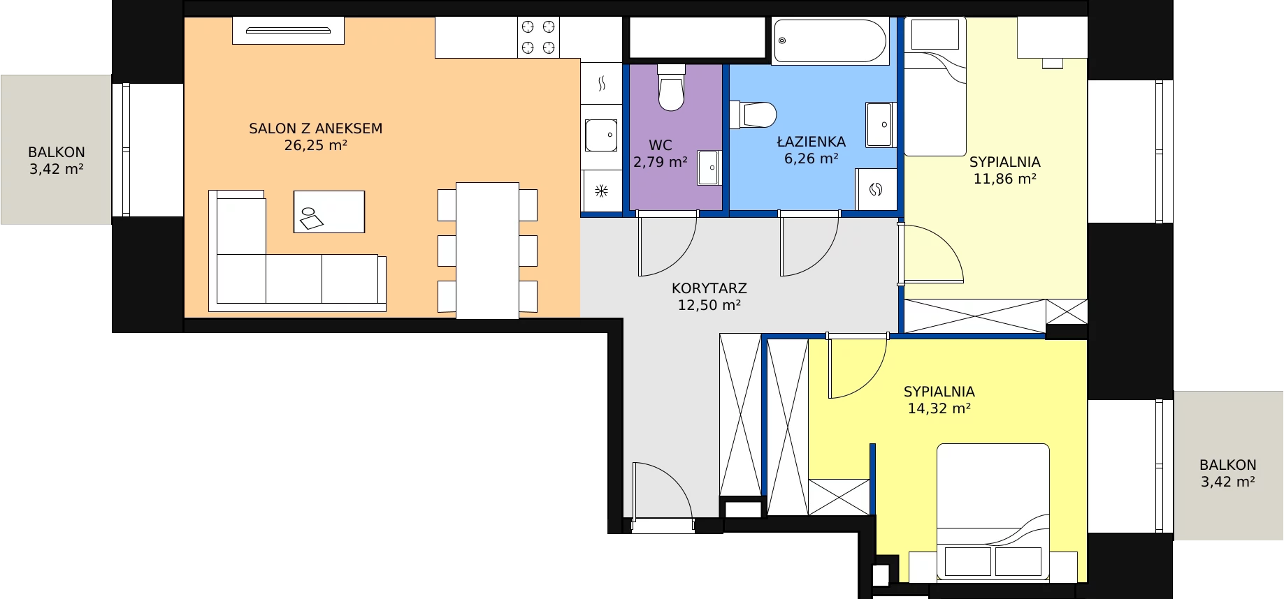 Zalety mieszkania 74.73 m², E.1.2.04