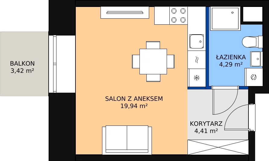 Zalety mieszkania 28.64 m², E.1.3.03
