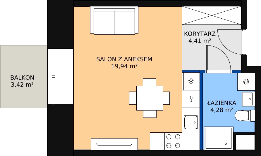 Zalety mieszkania 28.63 m², E.2.3.02