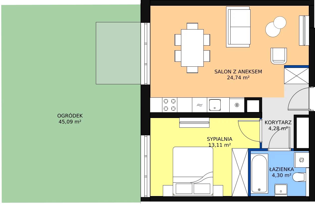 Nowe mieszkanie, 46,43 m², 2 pokoje, parter, oferta nr BC0002
