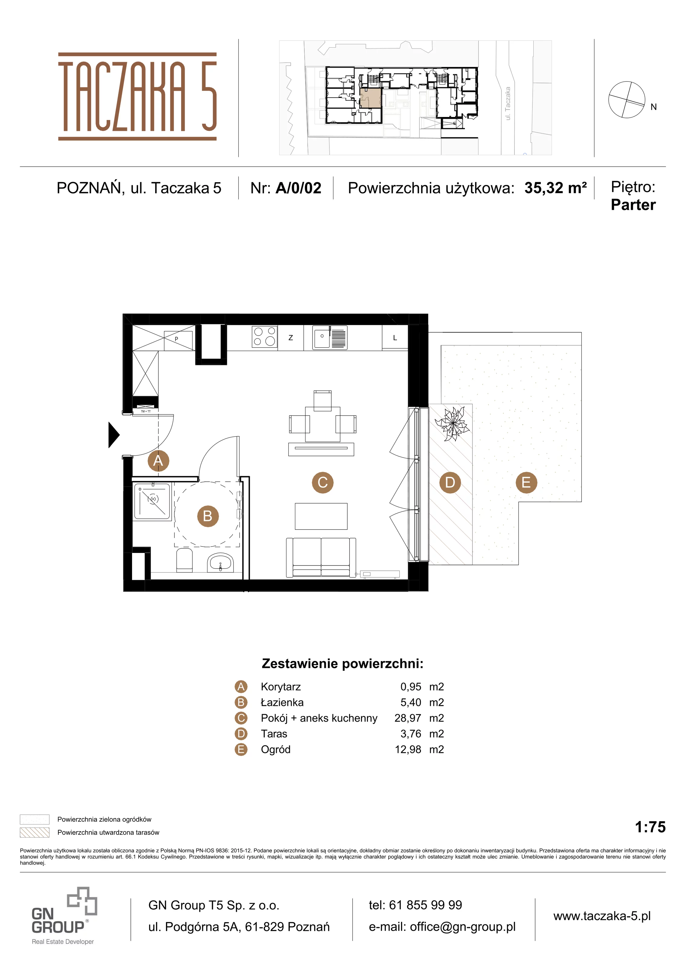 1 pokój, apartament 35,32 m², parter, oferta nr A/0/02, Taczaka 5, Poznań, Stare Miasto, Stare Miasto, ul. Stanisława Taczaka 5
