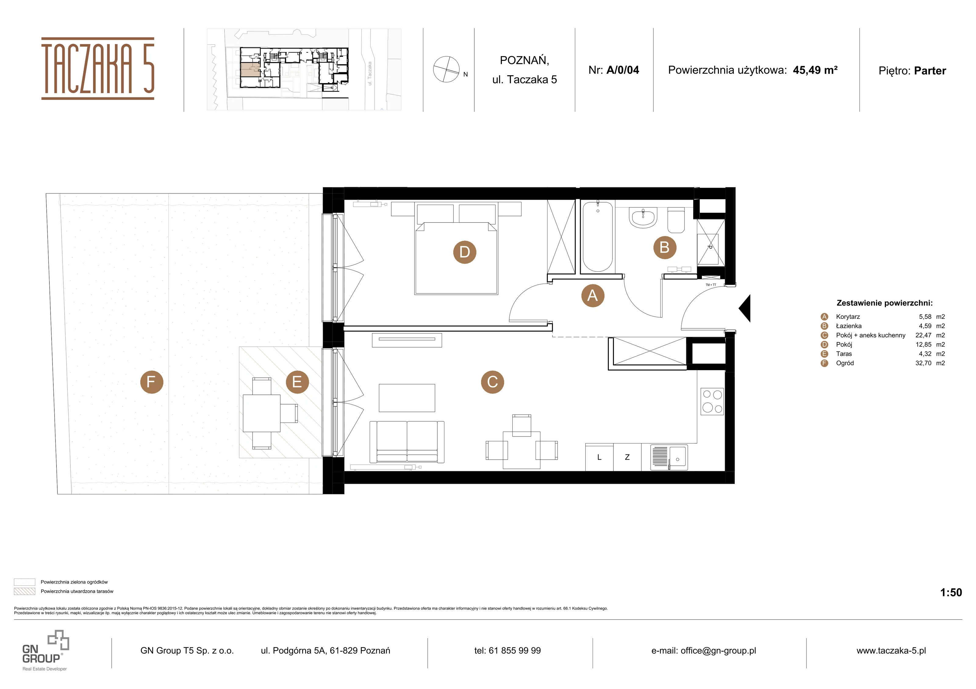 Apartament 45,49 m², parter, oferta nr A/0/04, Taczaka 5, Poznań, Stare Miasto, Stare Miasto, ul. Stanisława Taczaka 5