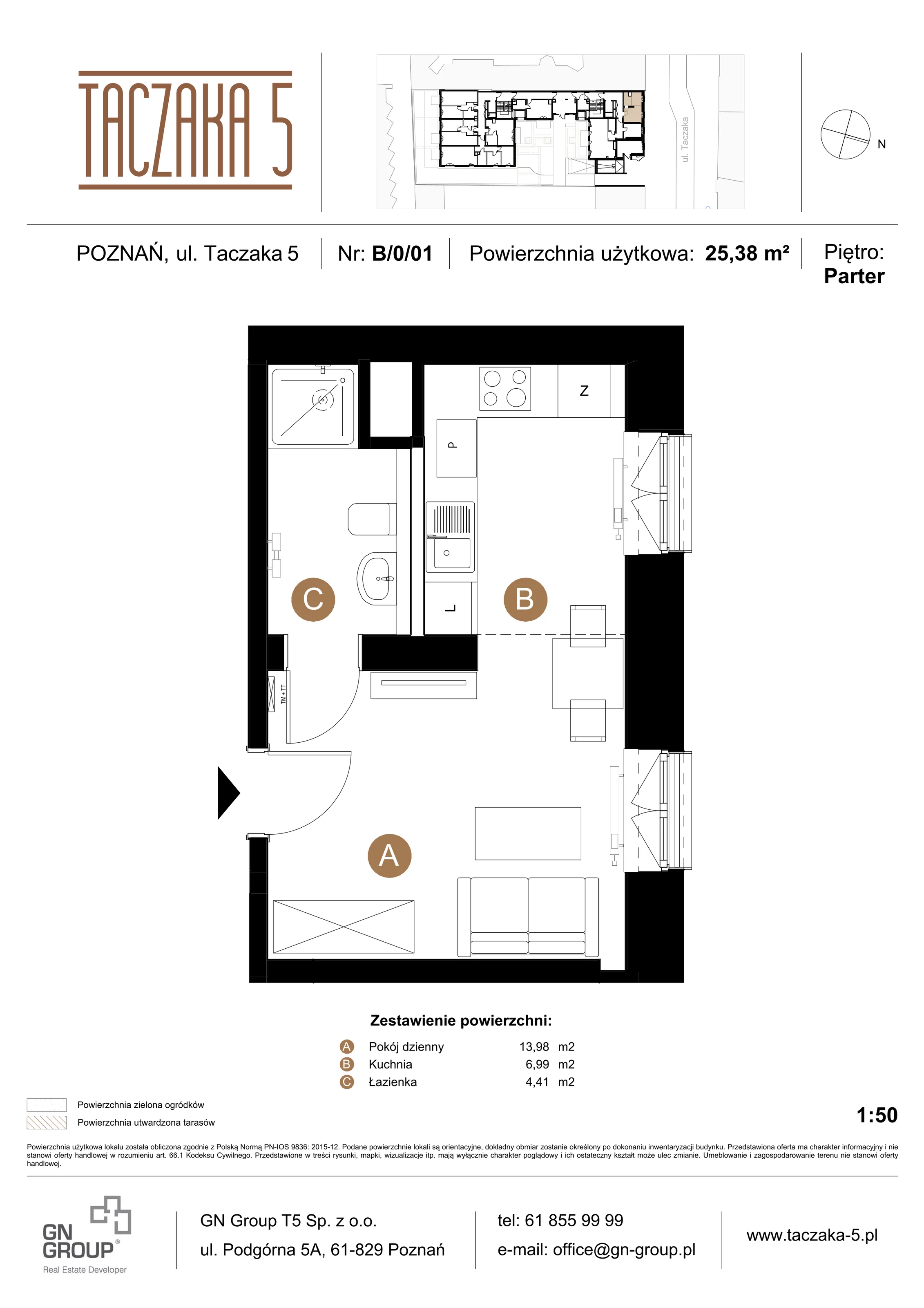 Apartament 25,38 m², parter, oferta nr B/0/01, Taczaka 5, Poznań, Stare Miasto, Stare Miasto, ul. Stanisława Taczaka 5