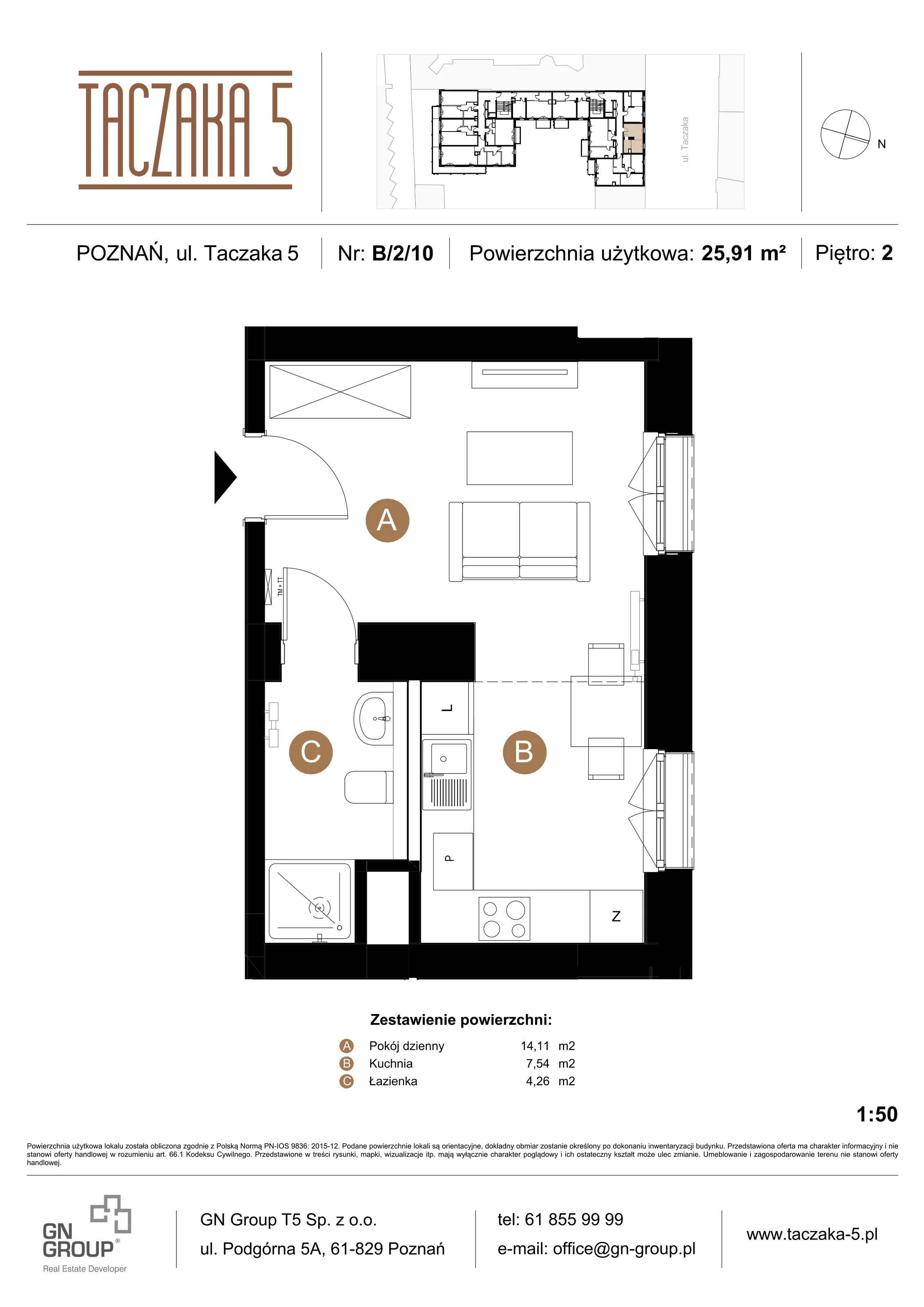 1 pokój, apartament 25,91 m², piętro 2, oferta nr B/2/10, Taczaka 5, Poznań, Stare Miasto, Stare Miasto, ul. Stanisława Taczaka 5