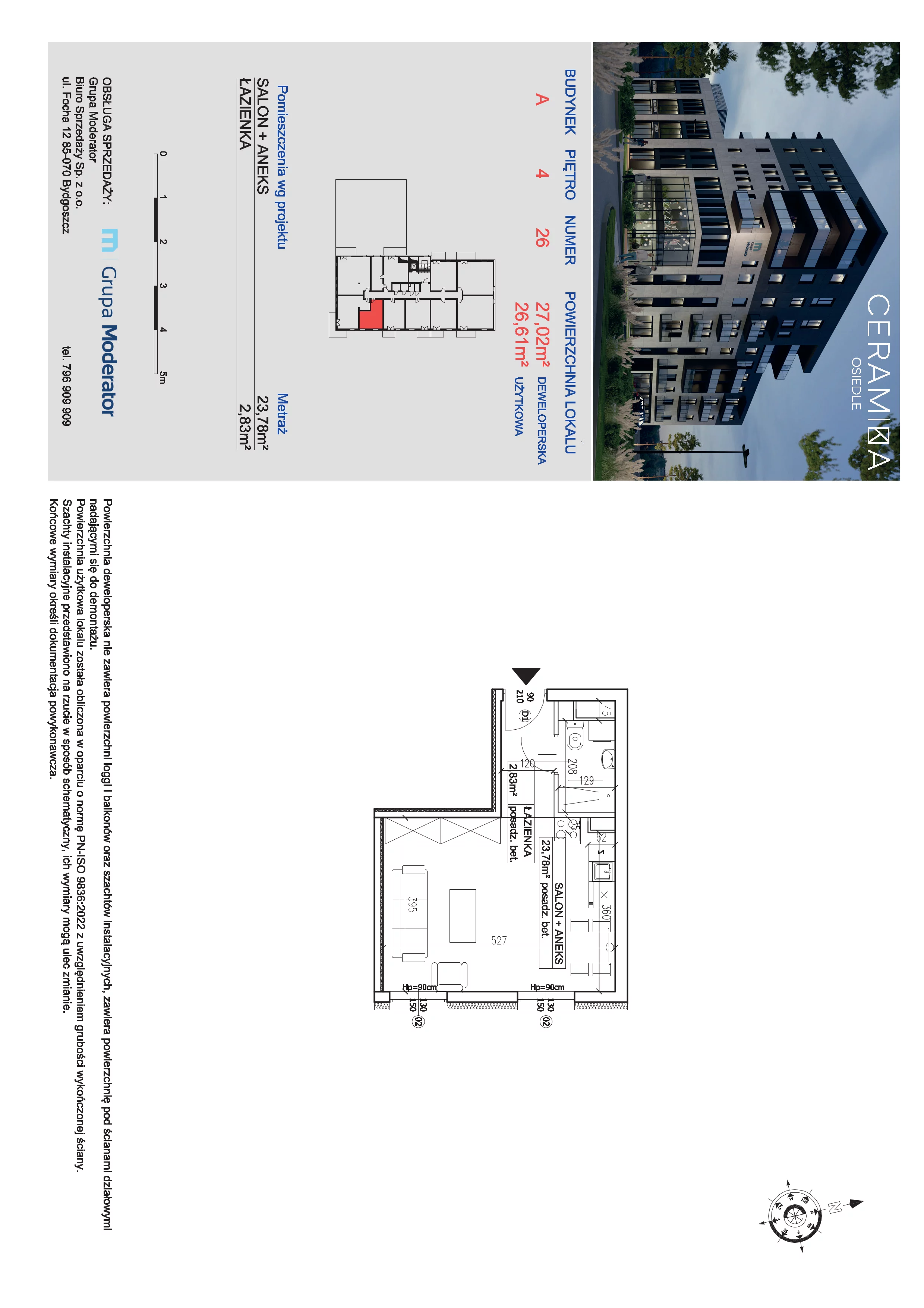 1 pokój, mieszkanie 26,61 m², piętro 4, oferta nr 26, Ceramika, Bydgoszcz, Bartodzieje, ul. Fordońska 19