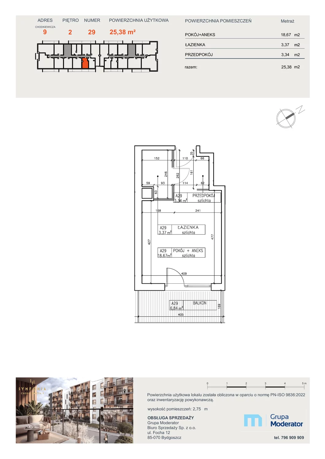 Apartament 25,38 m², piętro 2, oferta nr A29, Osiedle Symfonia, Bydgoszcz, Bielawy, ul. Jana Karola Chodkiewicza 9