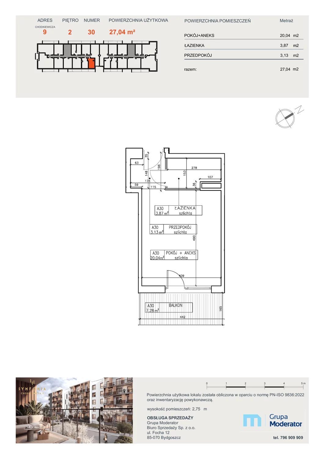 Apartament 27,04 m², piętro 2, oferta nr A30, Osiedle Symfonia, Bydgoszcz, Bielawy, ul. Jana Karola Chodkiewicza 9