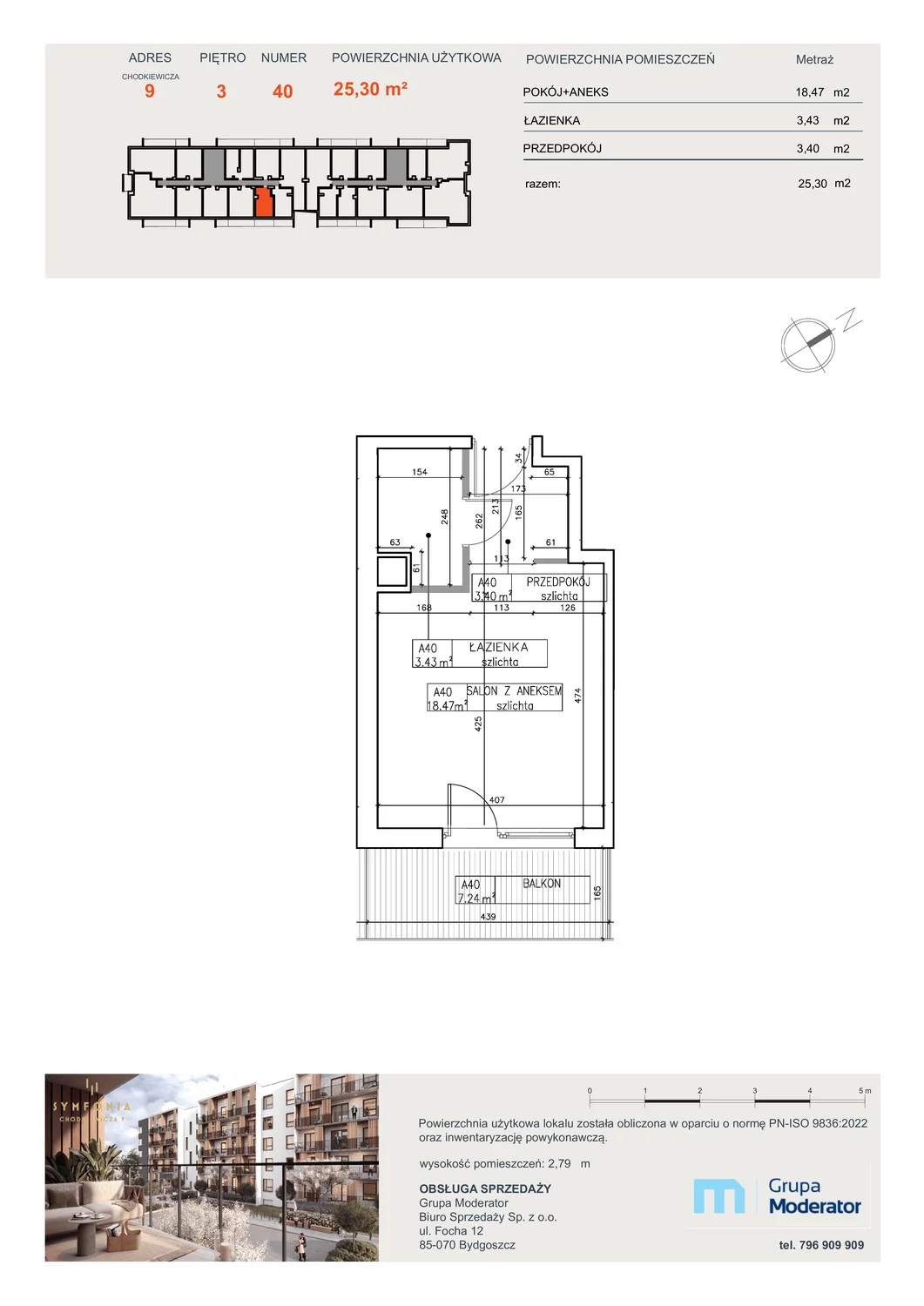 Apartament 25,30 m², piętro 3, oferta nr A40, Osiedle Symfonia, Bydgoszcz, Bielawy, ul. Jana Karola Chodkiewicza 9