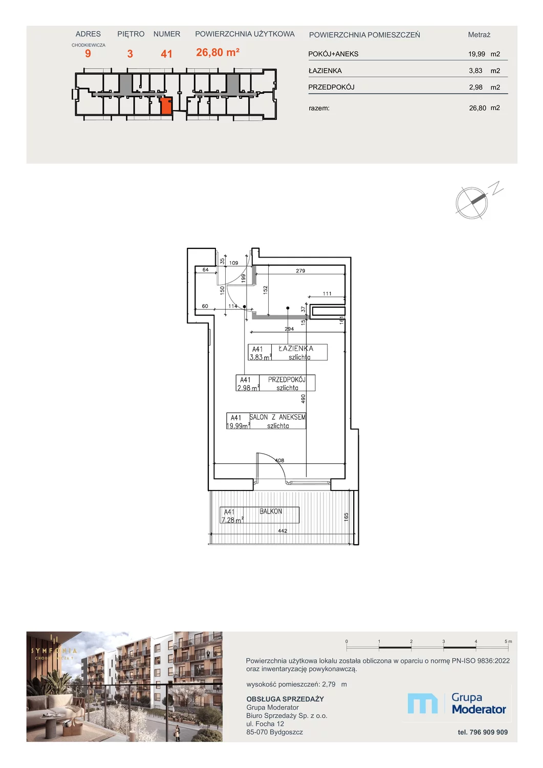 Apartament 26,80 m², piętro 3, oferta nr A41, Osiedle Symfonia, Bydgoszcz, Bielawy, ul. Jana Karola Chodkiewicza 9