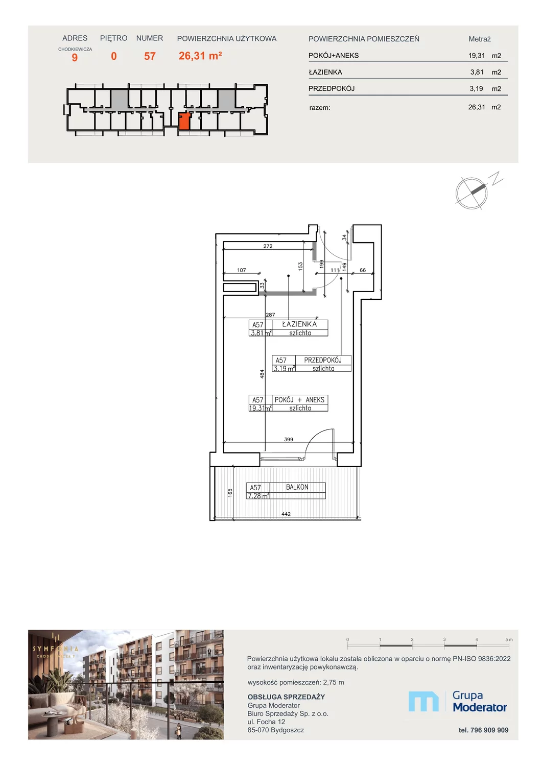 Apartament 26,31 m², parter, oferta nr A57, Osiedle Symfonia, Bydgoszcz, Bielawy, ul. Jana Karola Chodkiewicza 9