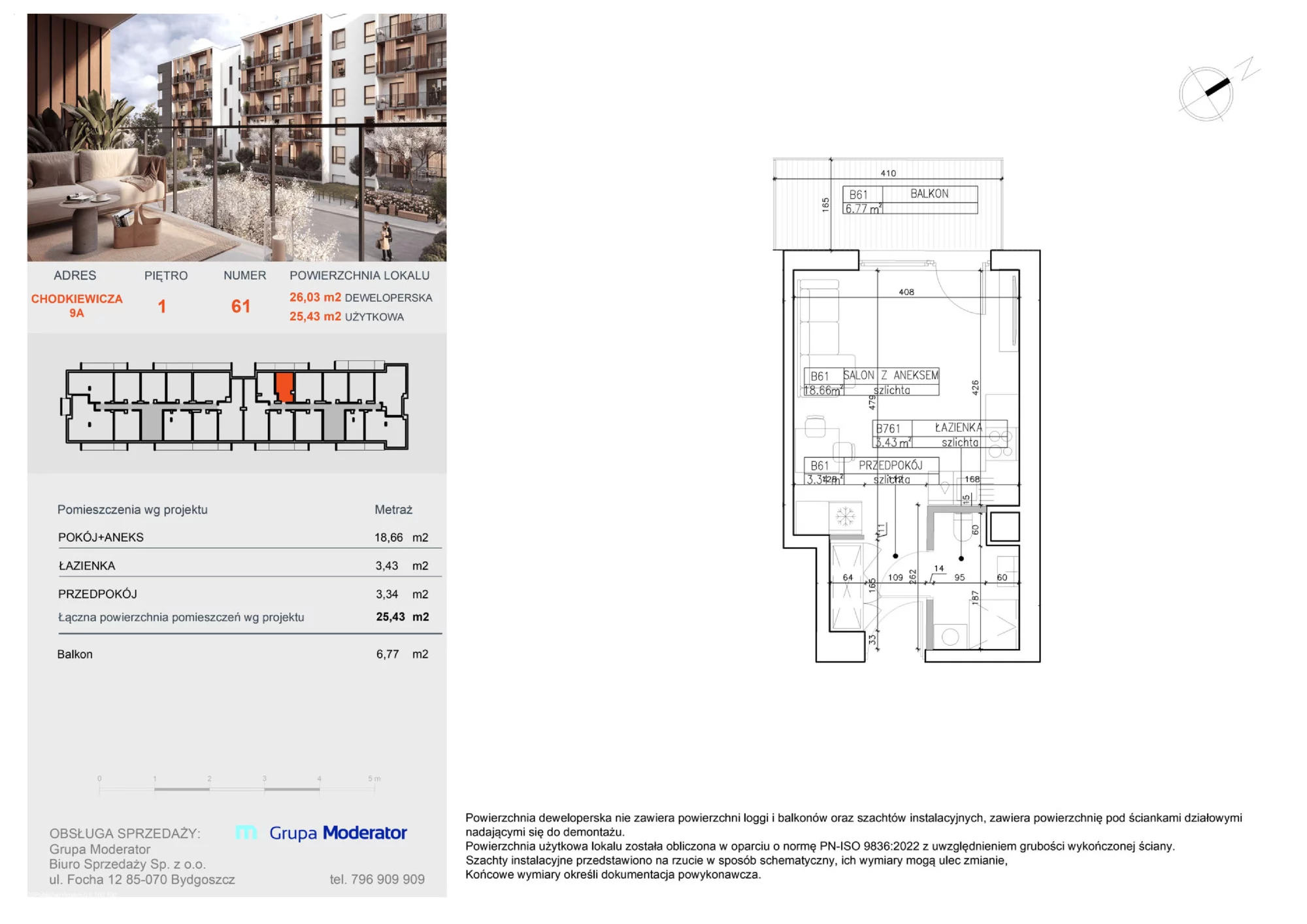 Apartament 25,43 m², piętro 1, oferta nr B61, Osiedle Symfonia, Bydgoszcz, Bielawy, ul. Jana Karola Chodkiewicza 9