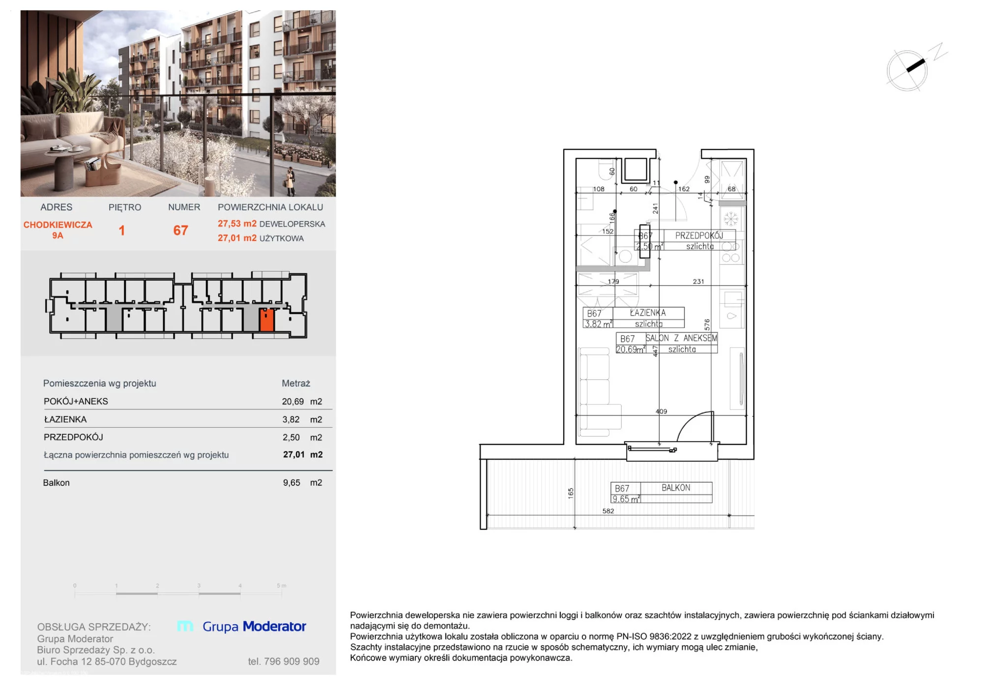 Apartament 27,01 m², piętro 1, oferta nr B67, Osiedle Symfonia, Bydgoszcz, Bielawy, ul. Jana Karola Chodkiewicza 9