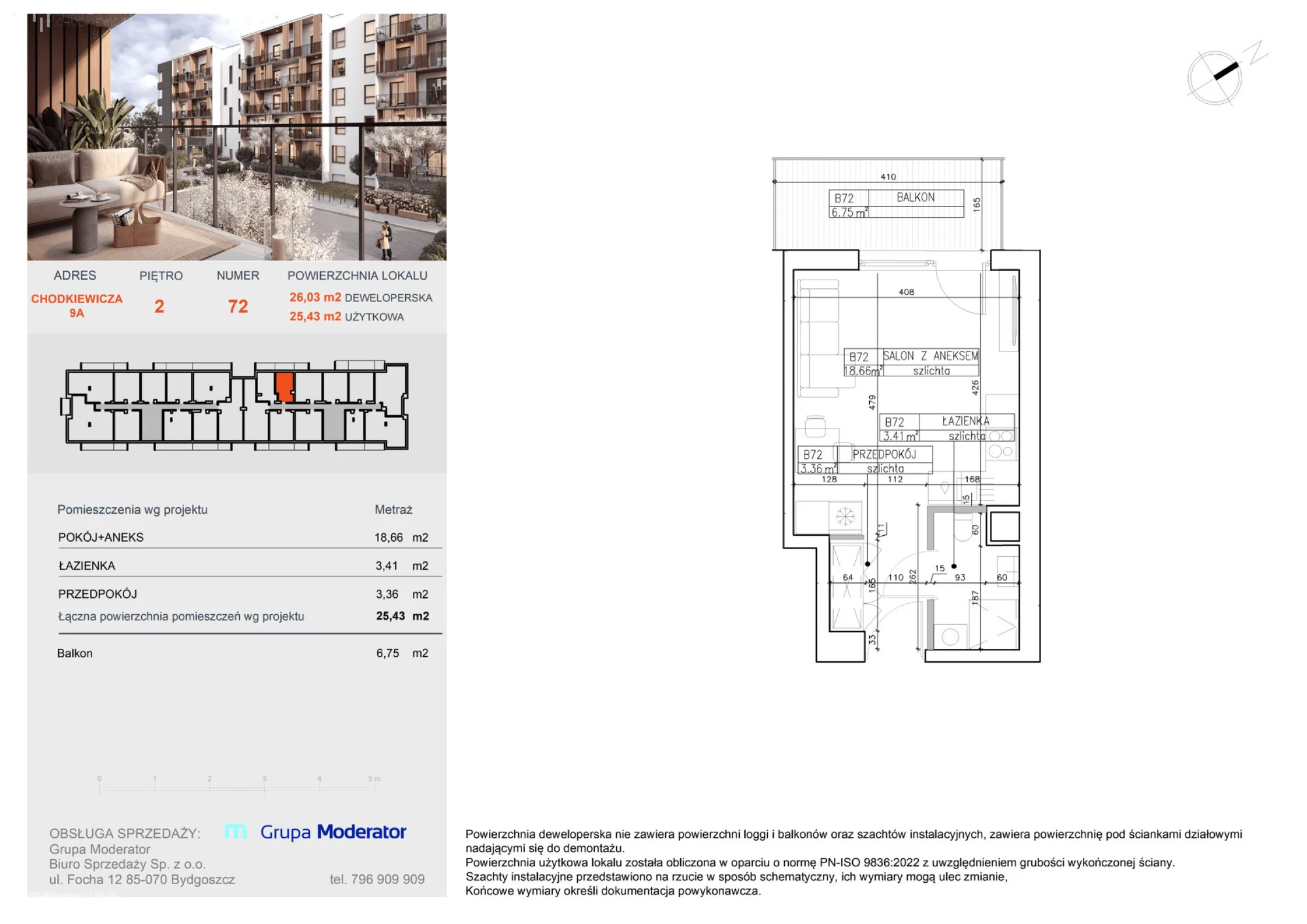 Apartament 25,43 m², piętro 2, oferta nr B72, Osiedle Symfonia, Bydgoszcz, Bielawy, ul. Jana Karola Chodkiewicza 9