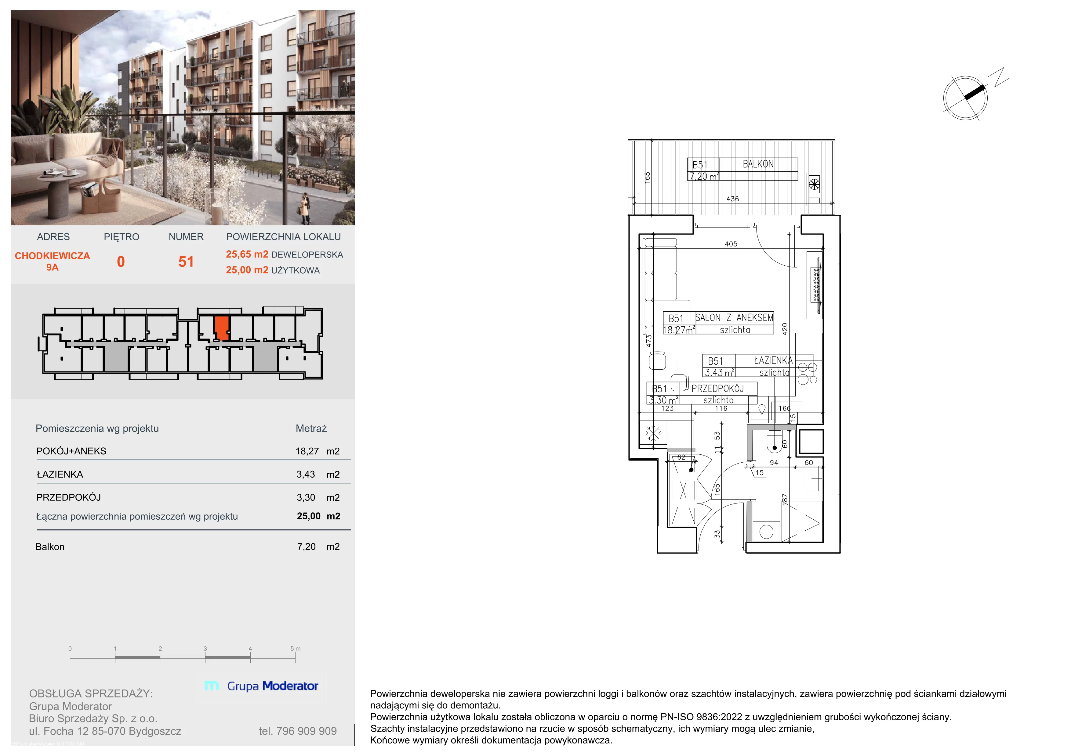 1 pokój, mieszkanie 25,00 m², parter, oferta nr B51, Osiedle Symfonia, Bydgoszcz, Bielawy, ul. Jana Karola Chodkiewicza 9