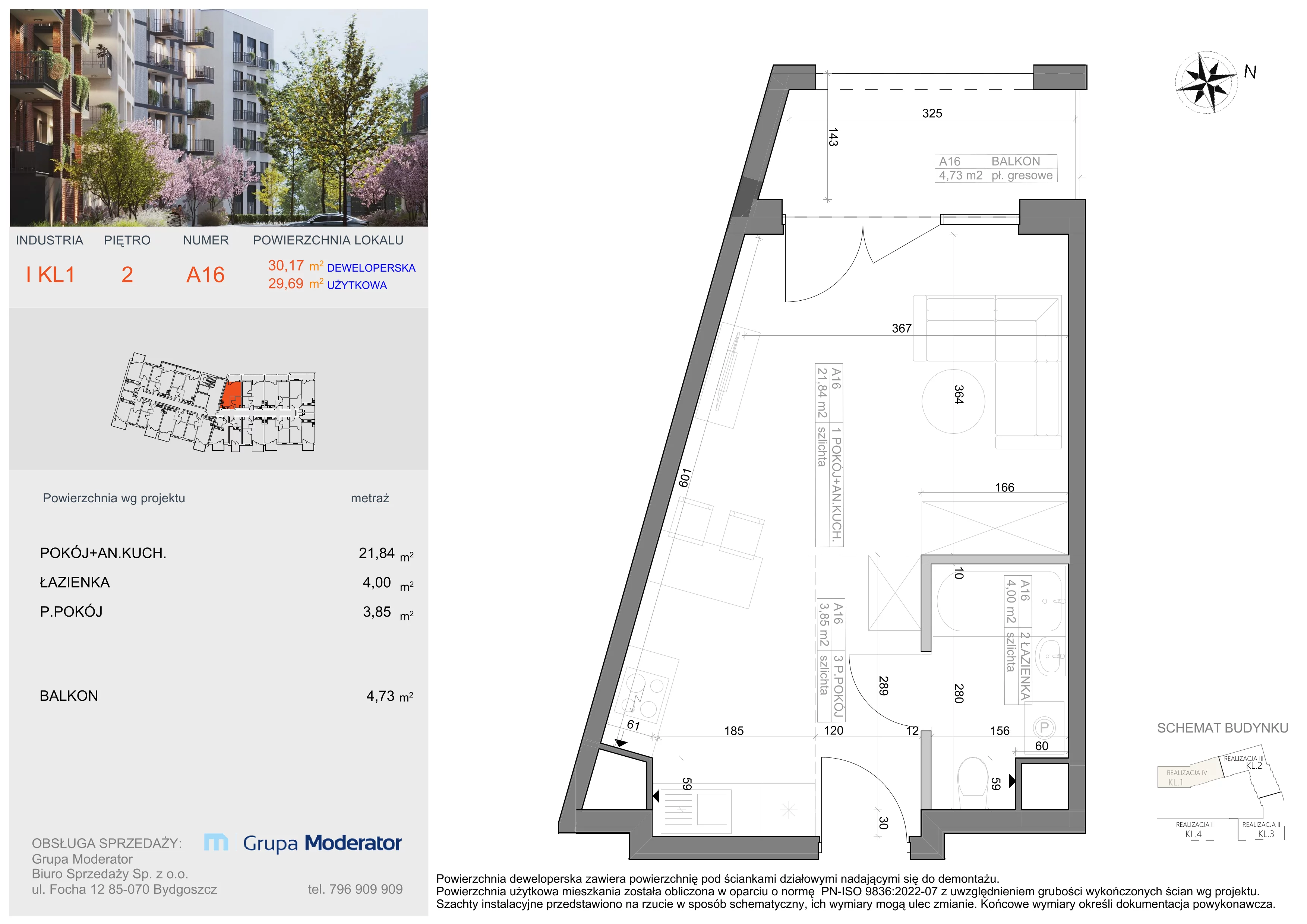 1 pokój, mieszkanie 29,69 m², piętro 2, oferta nr I-A16, Industria II, Bydgoszcz, Bocianowo, ul. Rycerska 22