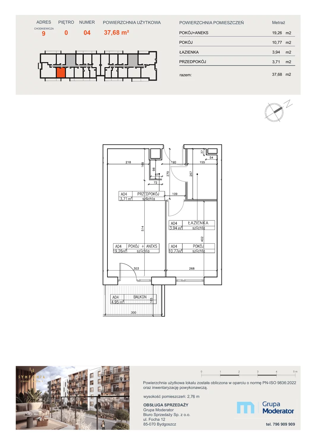 Mieszkanie 37,68 m², parter, oferta nr A4, Osiedle Symfonia, Bydgoszcz, Bielawy, ul. Jana Karola Chodkiewicza 9