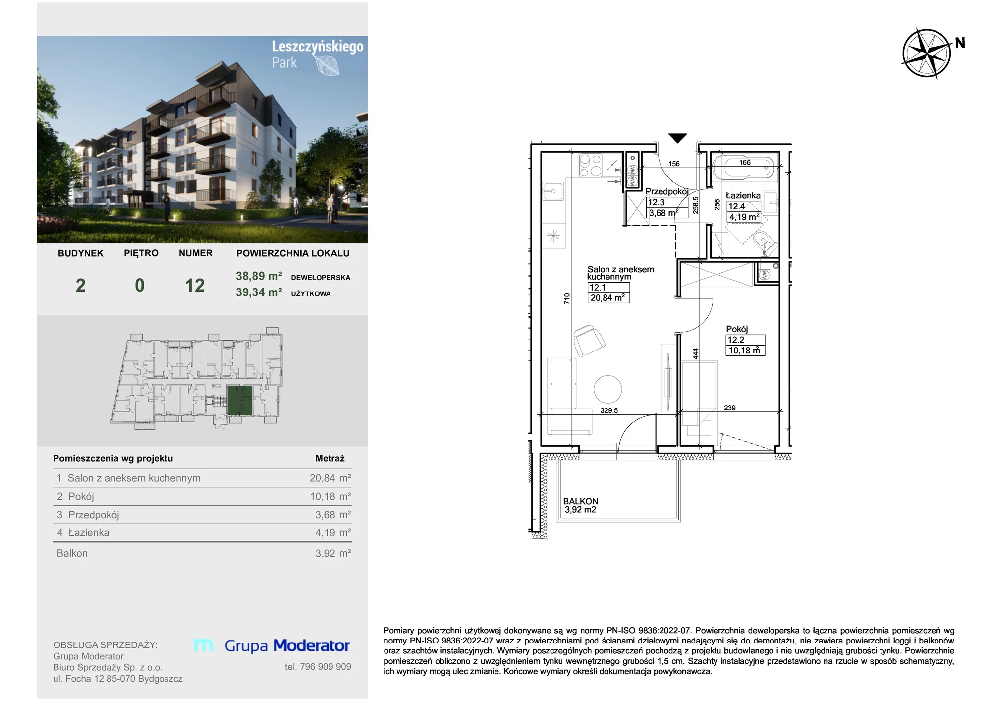 Mieszkanie 39,34 m², parter, oferta nr III/12, Leszczyńskiego Park, Bydgoszcz, Szwederowo, ul. Leszczyńskiego