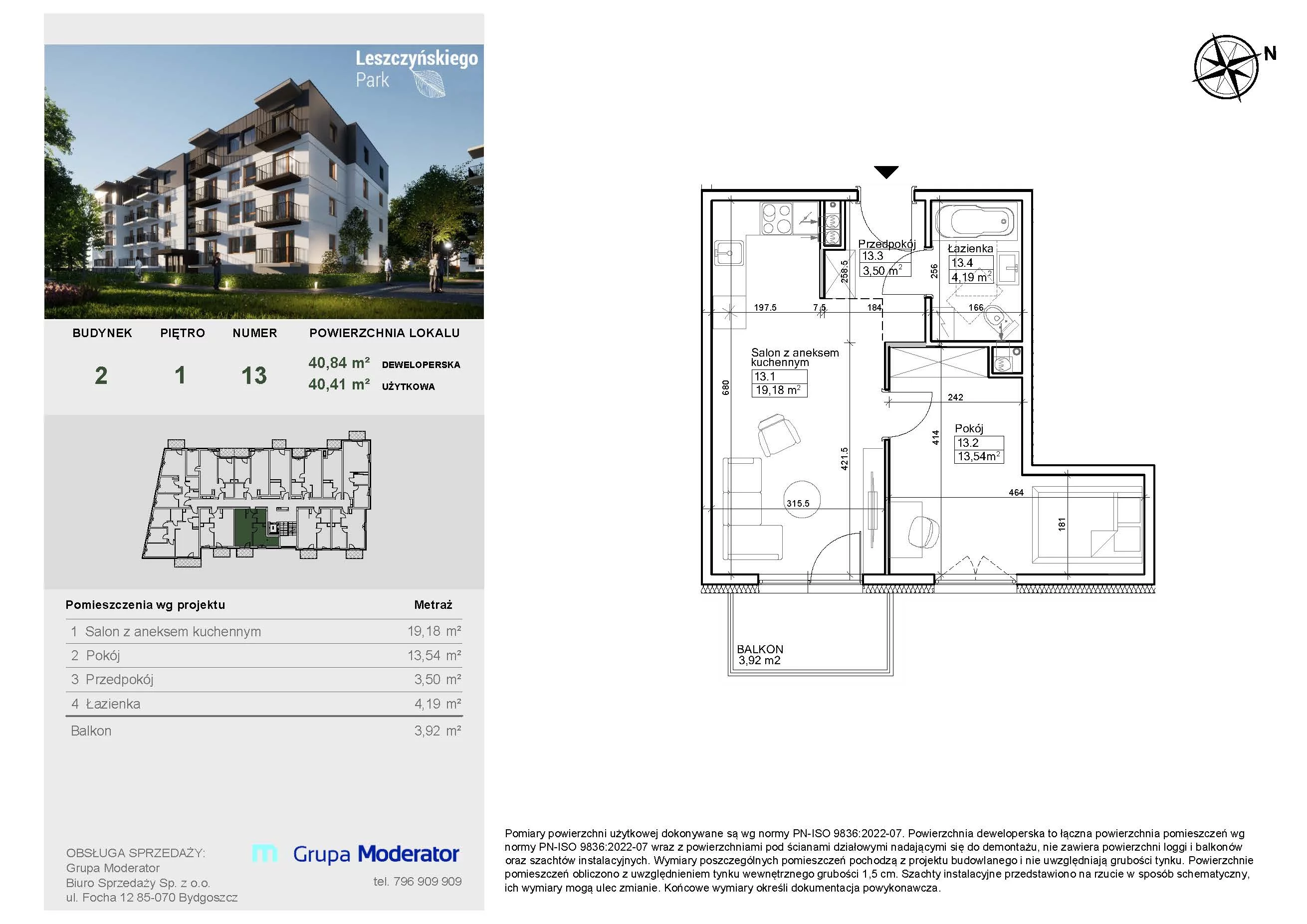 Mieszkanie 40,41 m², piętro 1, oferta nr III/13, Leszczyńskiego Park, Bydgoszcz, Szwederowo, ul. Leszczyńskiego