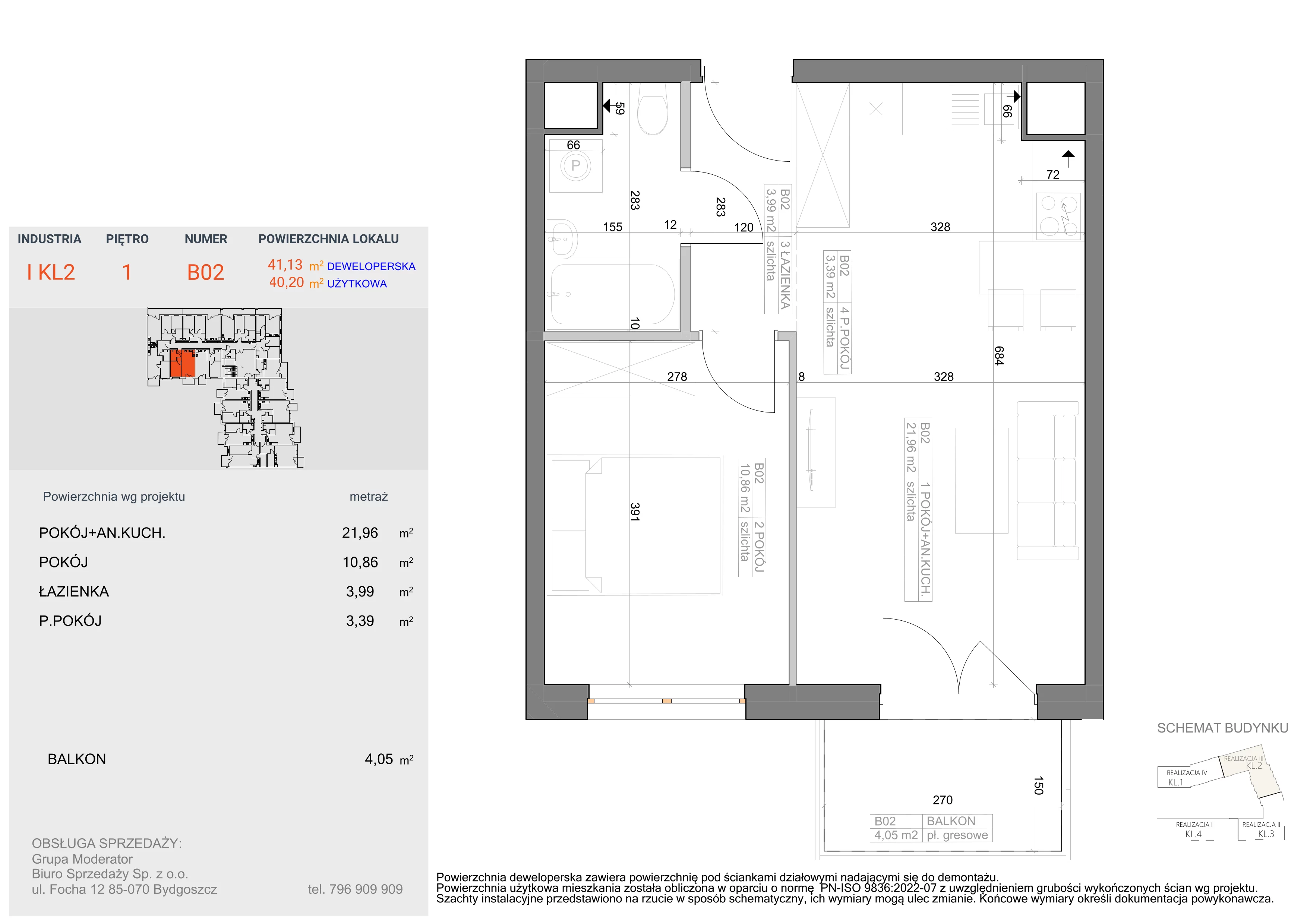 2 pokoje, mieszkanie 40,20 m², piętro 1, oferta nr I-B2, Industria II, Bydgoszcz, Bocianowo, ul. Rycerska 22