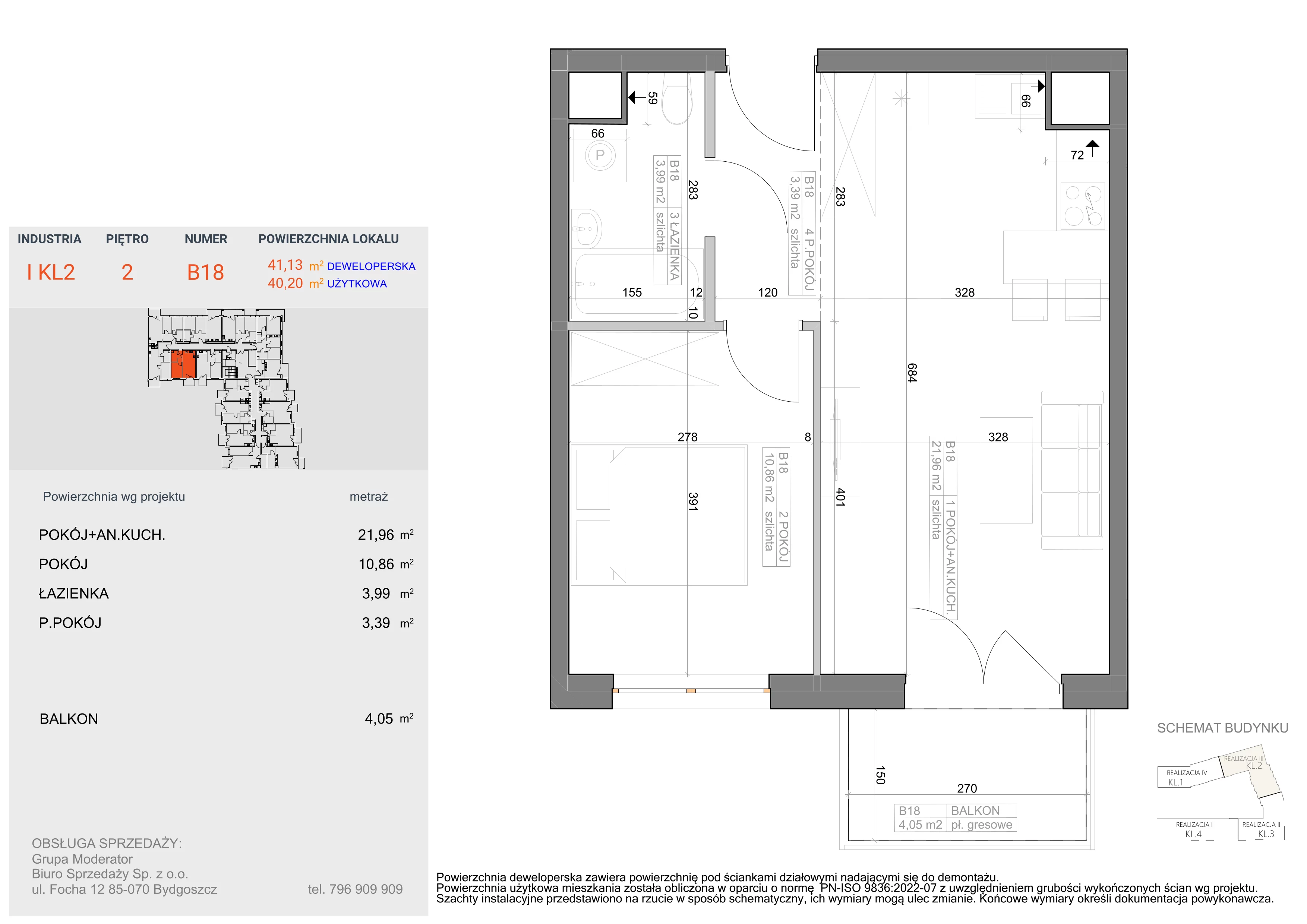 2 pokoje, mieszkanie 40,20 m², piętro 2, oferta nr I-B18, Industria II, Bydgoszcz, Bocianowo, ul. Rycerska 22