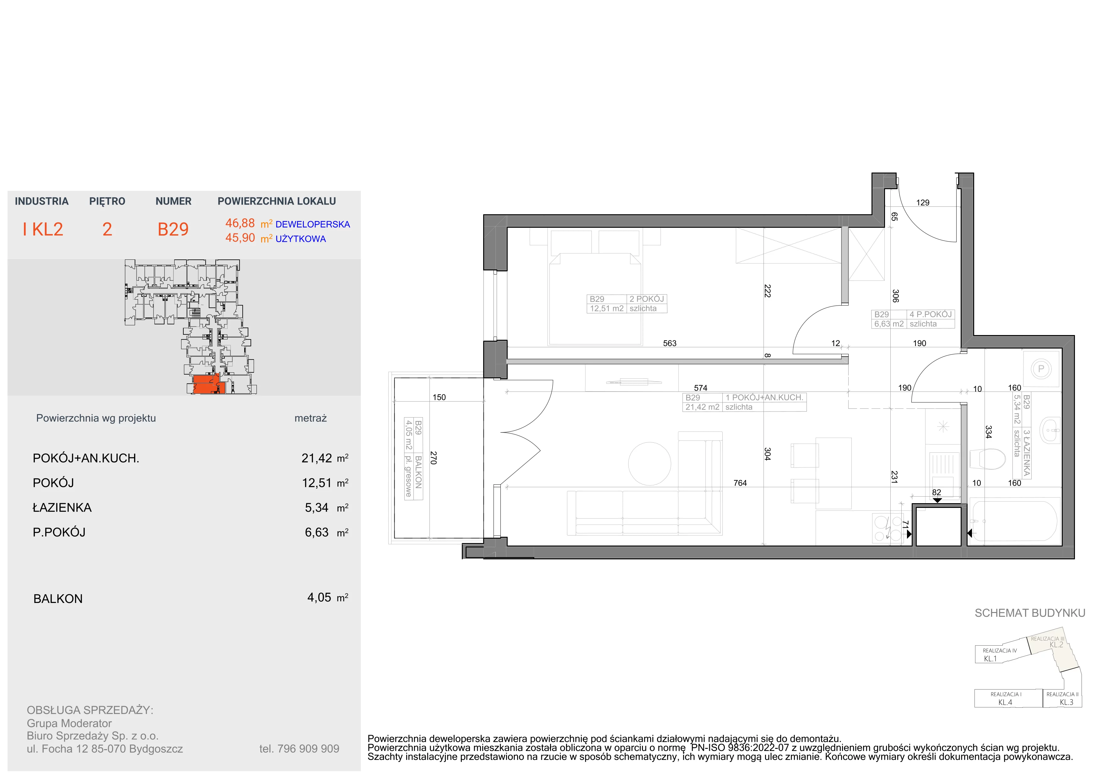 2 pokoje, mieszkanie 45,90 m², piętro 2, oferta nr I-B29, Industria II, Bydgoszcz, Bocianowo, ul. Rycerska 22