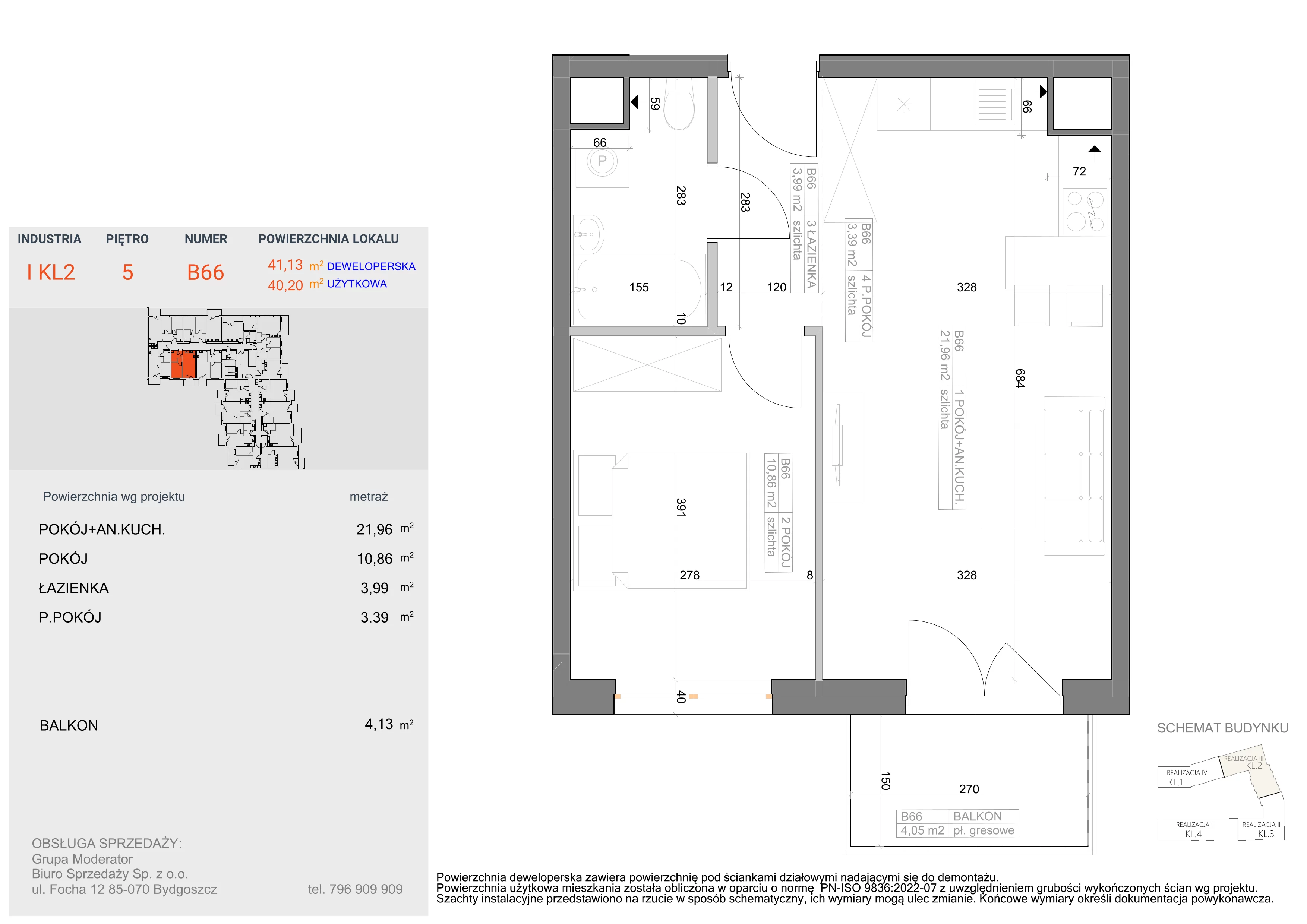 2 pokoje, mieszkanie 40,20 m², piętro 5, oferta nr I-B66, Industria II, Bydgoszcz, Bocianowo, ul. Rycerska 22