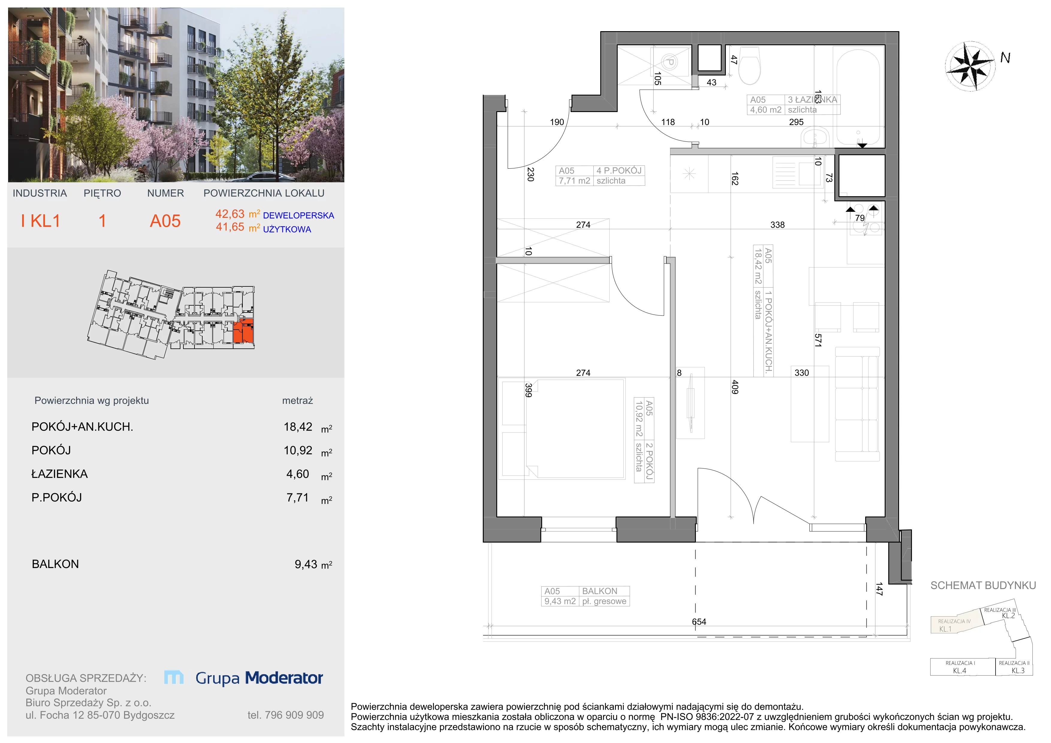 2 pokoje, mieszkanie 41,65 m², piętro 1, oferta nr I-A5, Industria II, Bydgoszcz, Bocianowo, ul. Rycerska 22