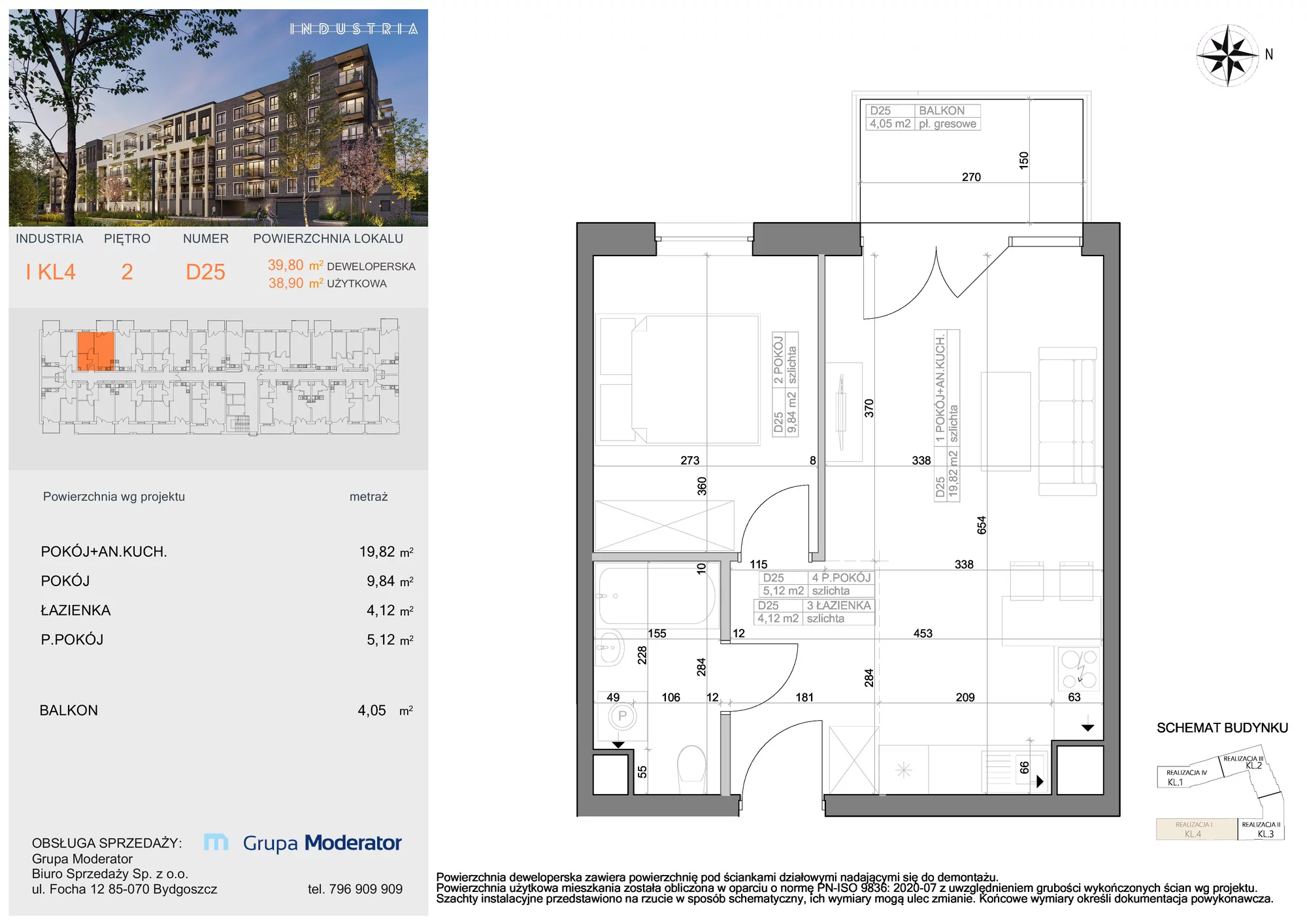 Mieszkanie 38,90 m², piętro 2, oferta nr I-D25, Industria Budynek I-D, Bydgoszcz, Bocianowo, ul. Rycerska 22