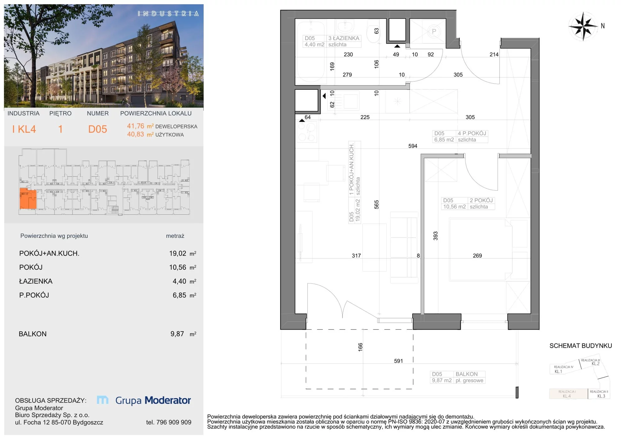 Mieszkanie 40,83 m², piętro 1, oferta nr I-D5, Industria Budynek I-D, Bydgoszcz, Bocianowo, ul. Rycerska 22