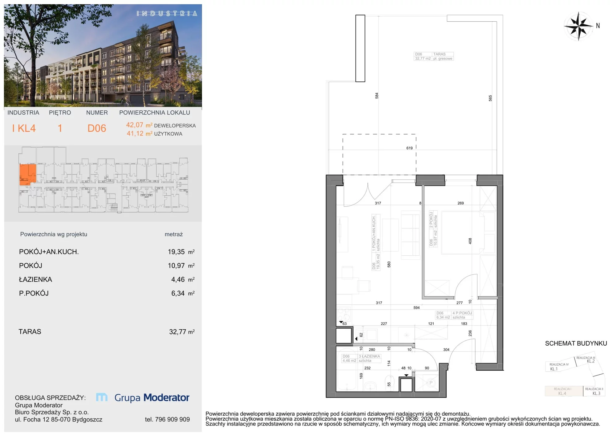 Mieszkanie 41,12 m², piętro 1, oferta nr I-D6, Industria Budynek I-D, Bydgoszcz, Bocianowo, ul. Rycerska 22