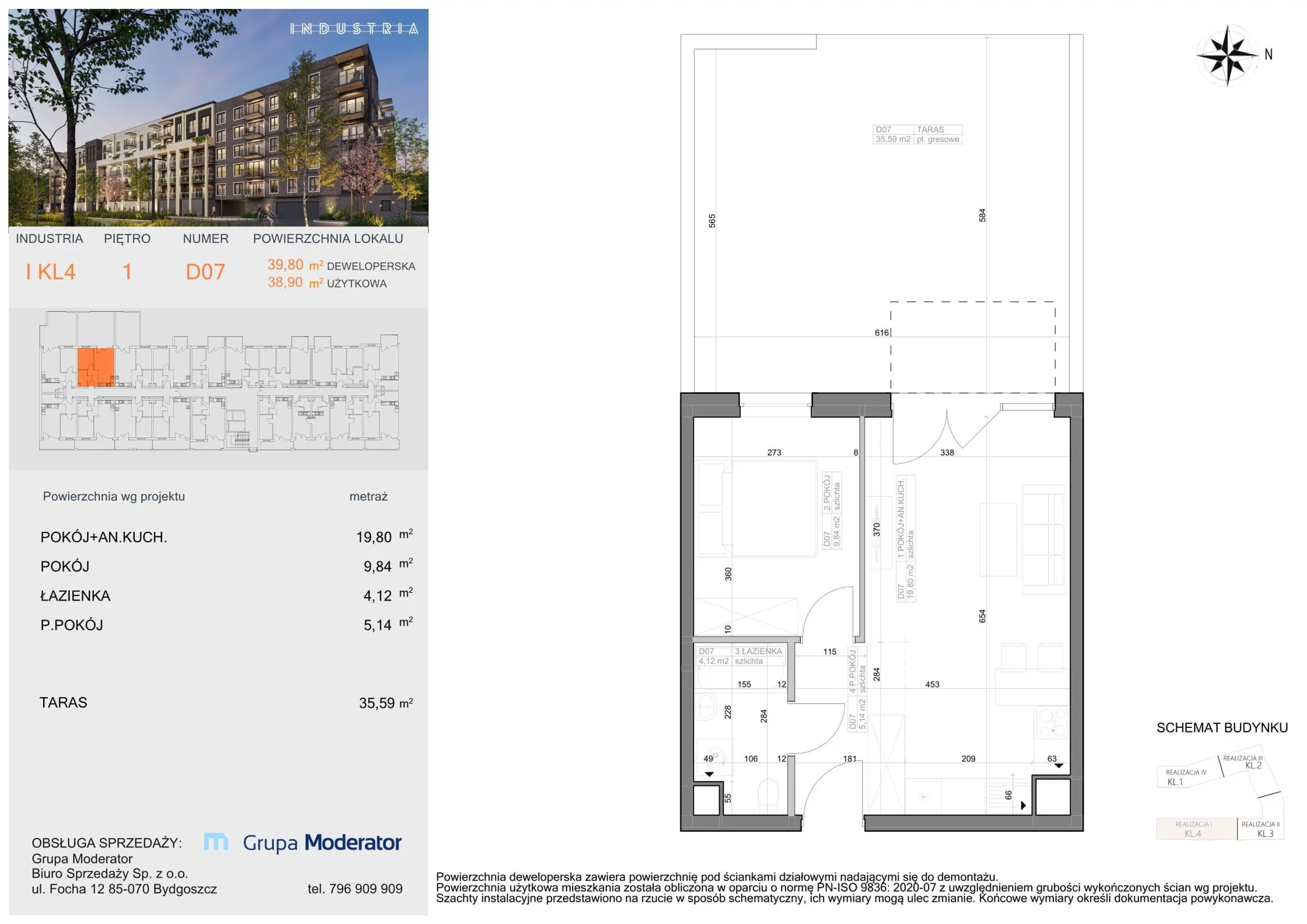 Mieszkanie 38,90 m², piętro 1, oferta nr I-D7, Industria Budynek I-D, Bydgoszcz, Bocianowo, ul. Rycerska 22