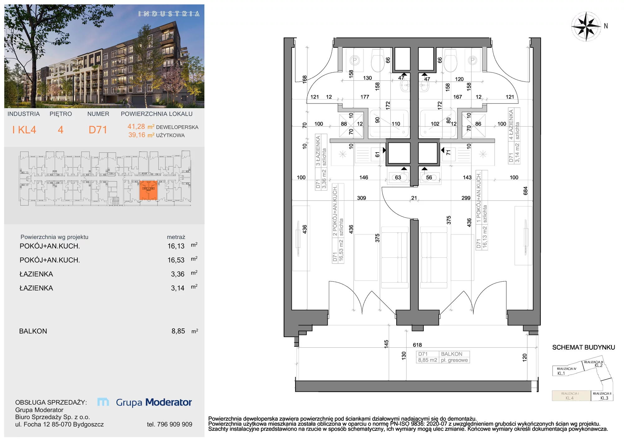 Mieszkanie 39,16 m², piętro 4, oferta nr I-D71, Industria Budynek I-D, Bydgoszcz, Bocianowo, ul. Rycerska 22-idx