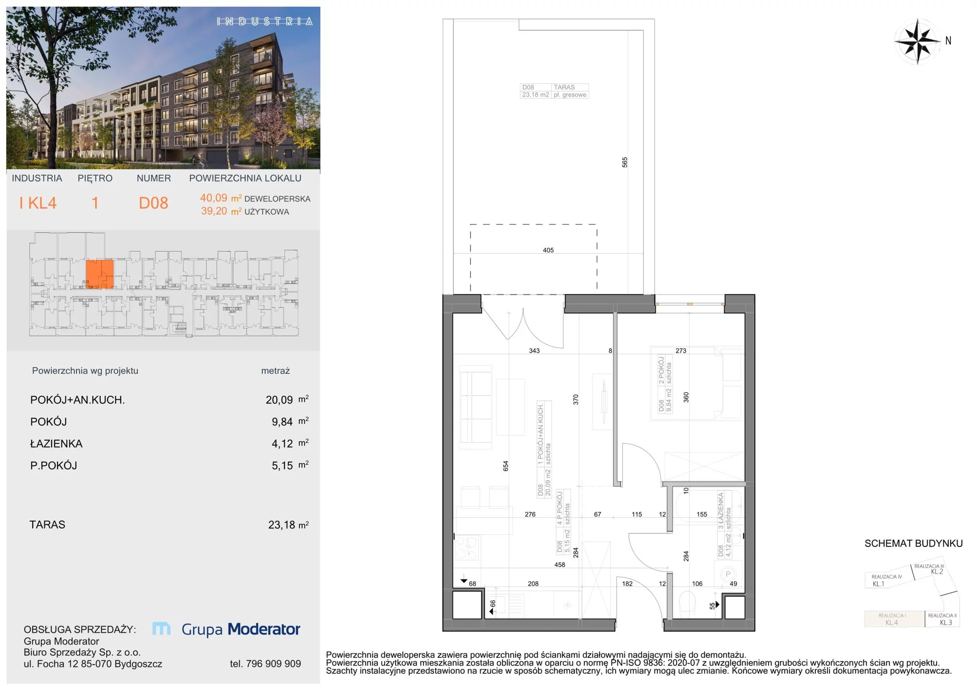 Mieszkanie 39,20 m², piętro 1, oferta nr I-D8, Industria Budynek I-D, Bydgoszcz, Bocianowo, ul. Rycerska 22