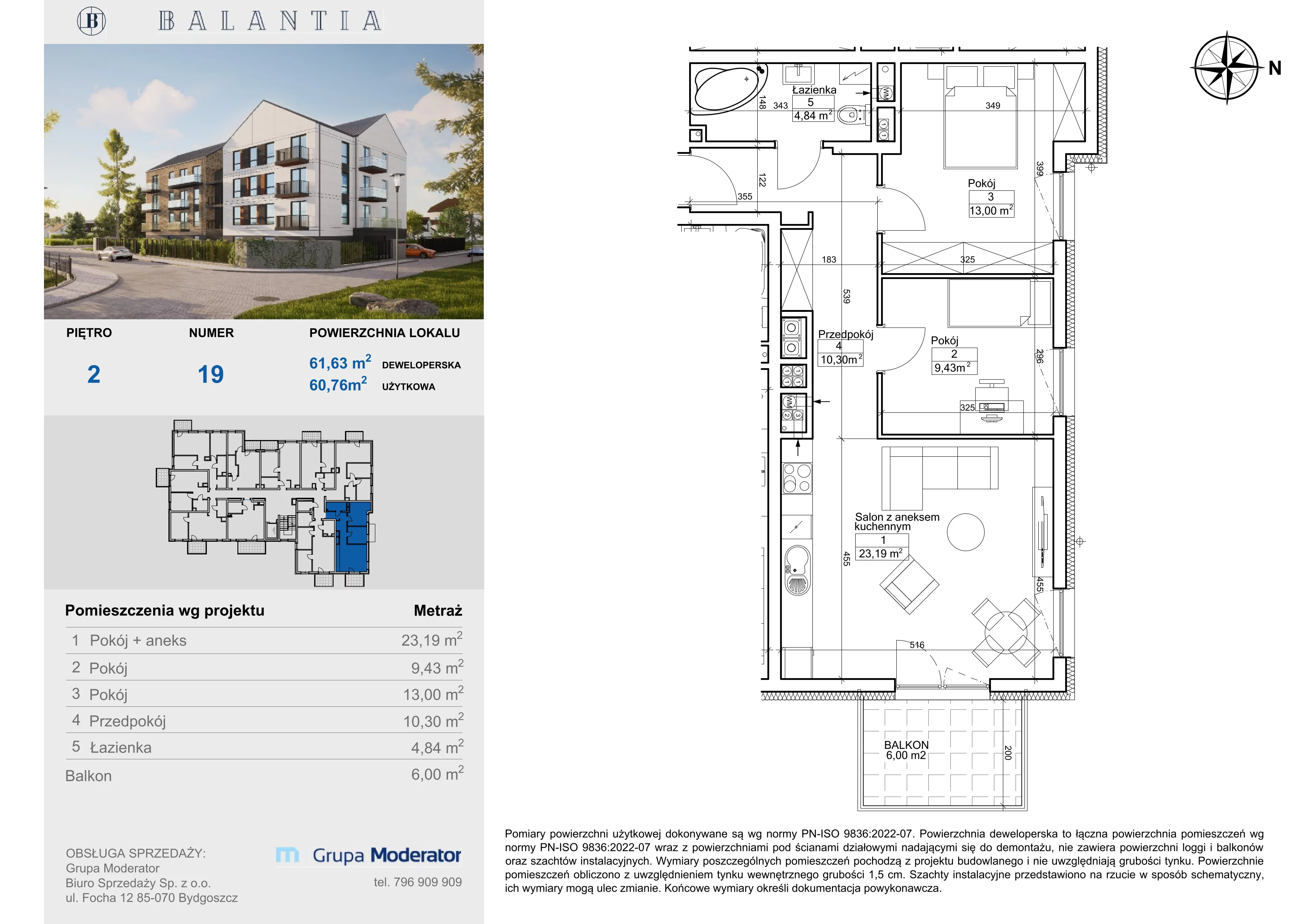 3 pokoje, mieszkanie 60,76 m², piętro 2, oferta nr 19, Balantia, Niemcz, ul. Elizy Orzeszkowej 37