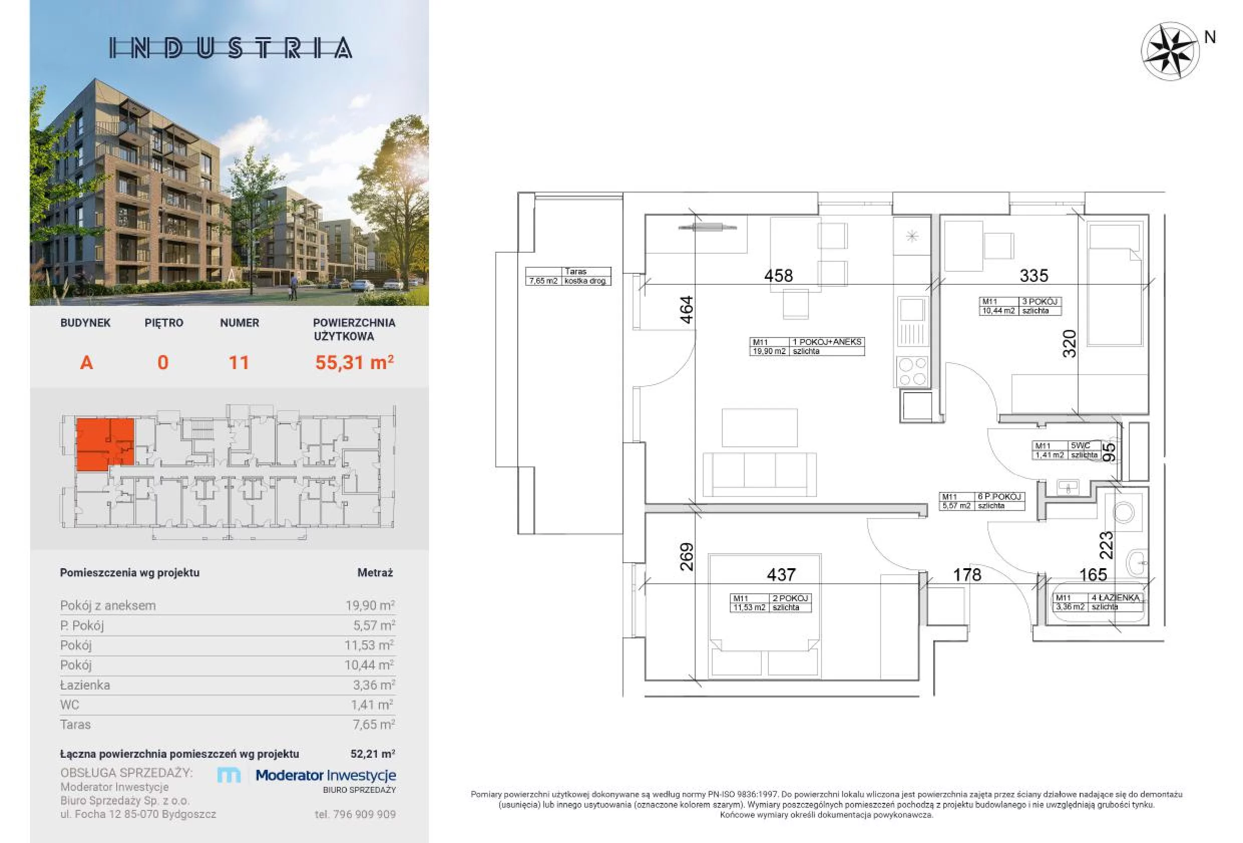 3 pokoje, mieszkanie 55,00 m², parter, oferta nr A11, Industria, Bydgoszcz, Bocianowo, ul. Pomorska 81