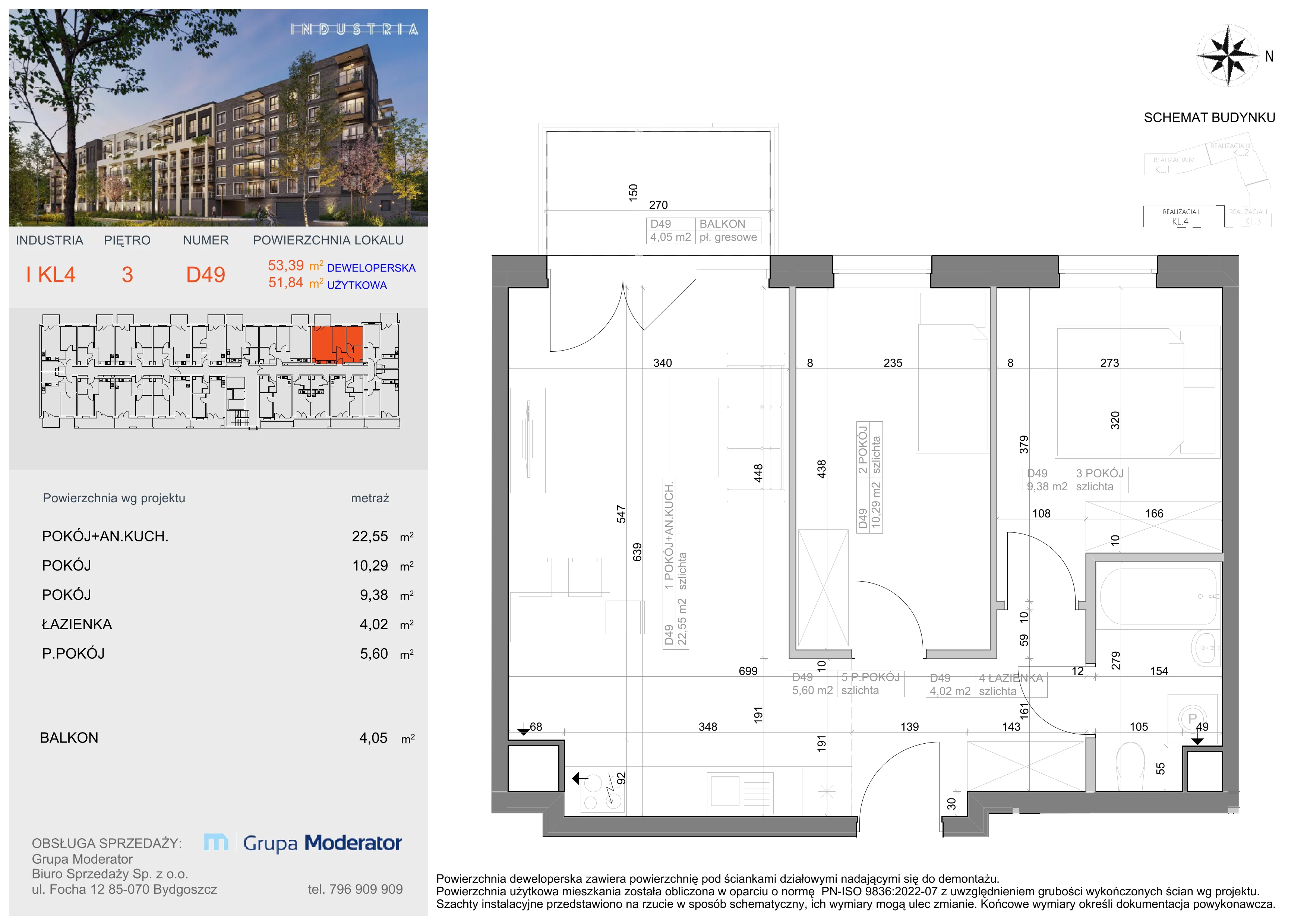 Mieszkanie 51,84 m², piętro 3, oferta nr I-D49, Industria Budynek I-D, Bydgoszcz, Bocianowo, ul. Rycerska 22-idx