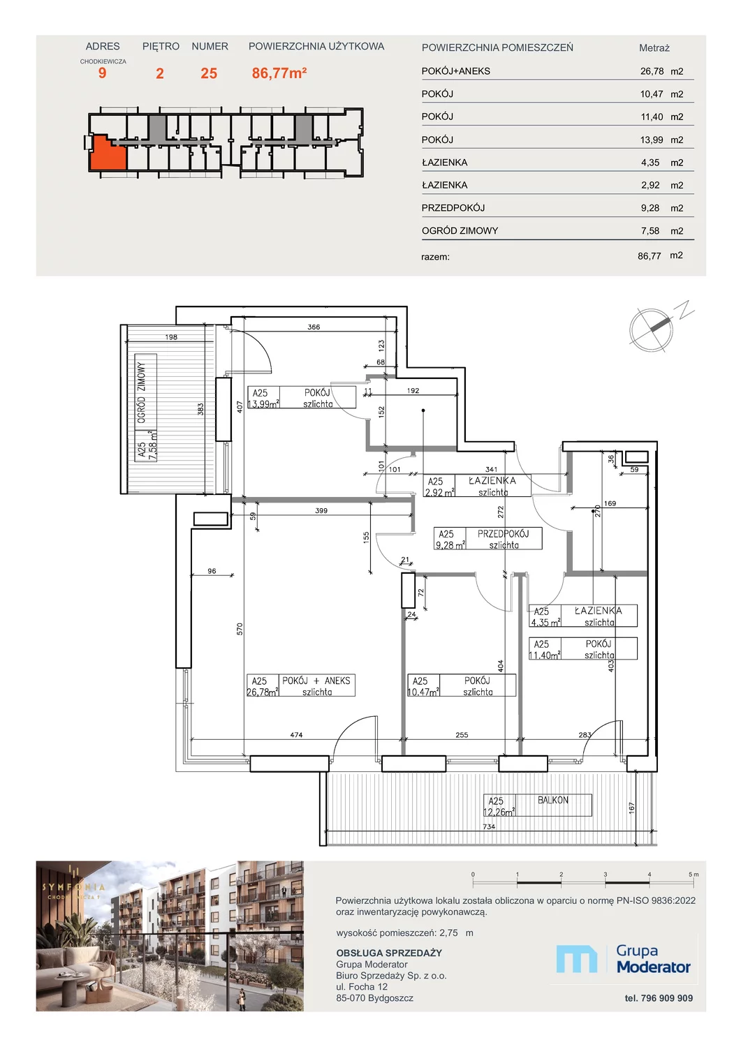 Mieszkanie 86,77 m², piętro 2, oferta nr A25, Osiedle Symfonia, Bydgoszcz, Bielawy, ul. Jana Karola Chodkiewicza 9