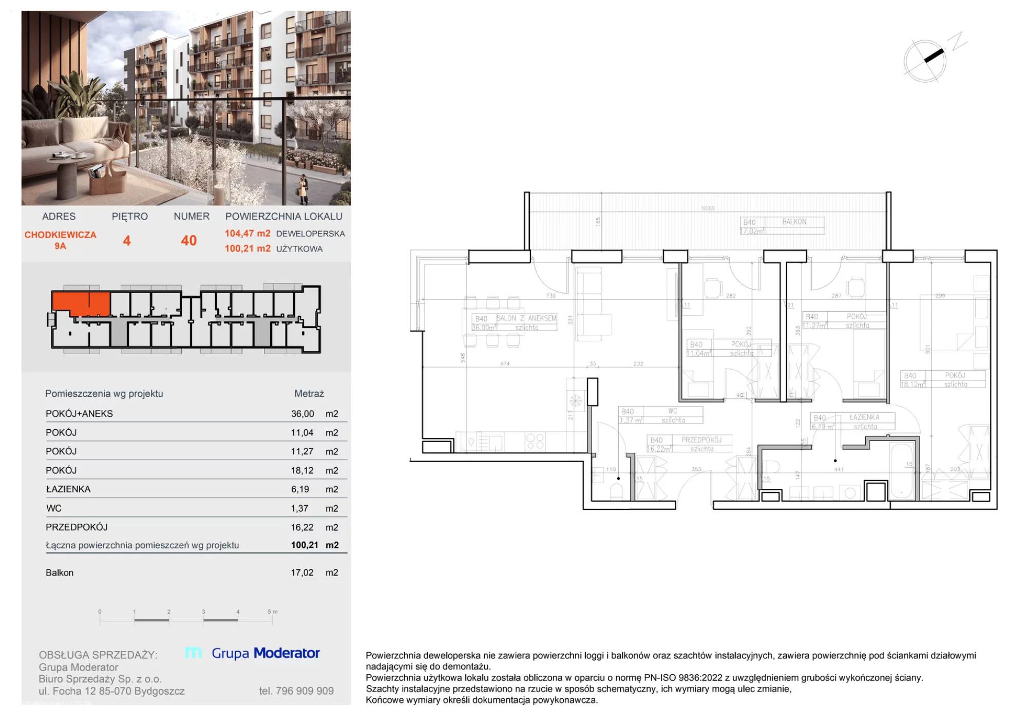 Apartament 100,21 m², piętro 4, oferta nr B40, Osiedle Symfonia, Bydgoszcz, Bielawy, ul. Jana Karola Chodkiewicza 9