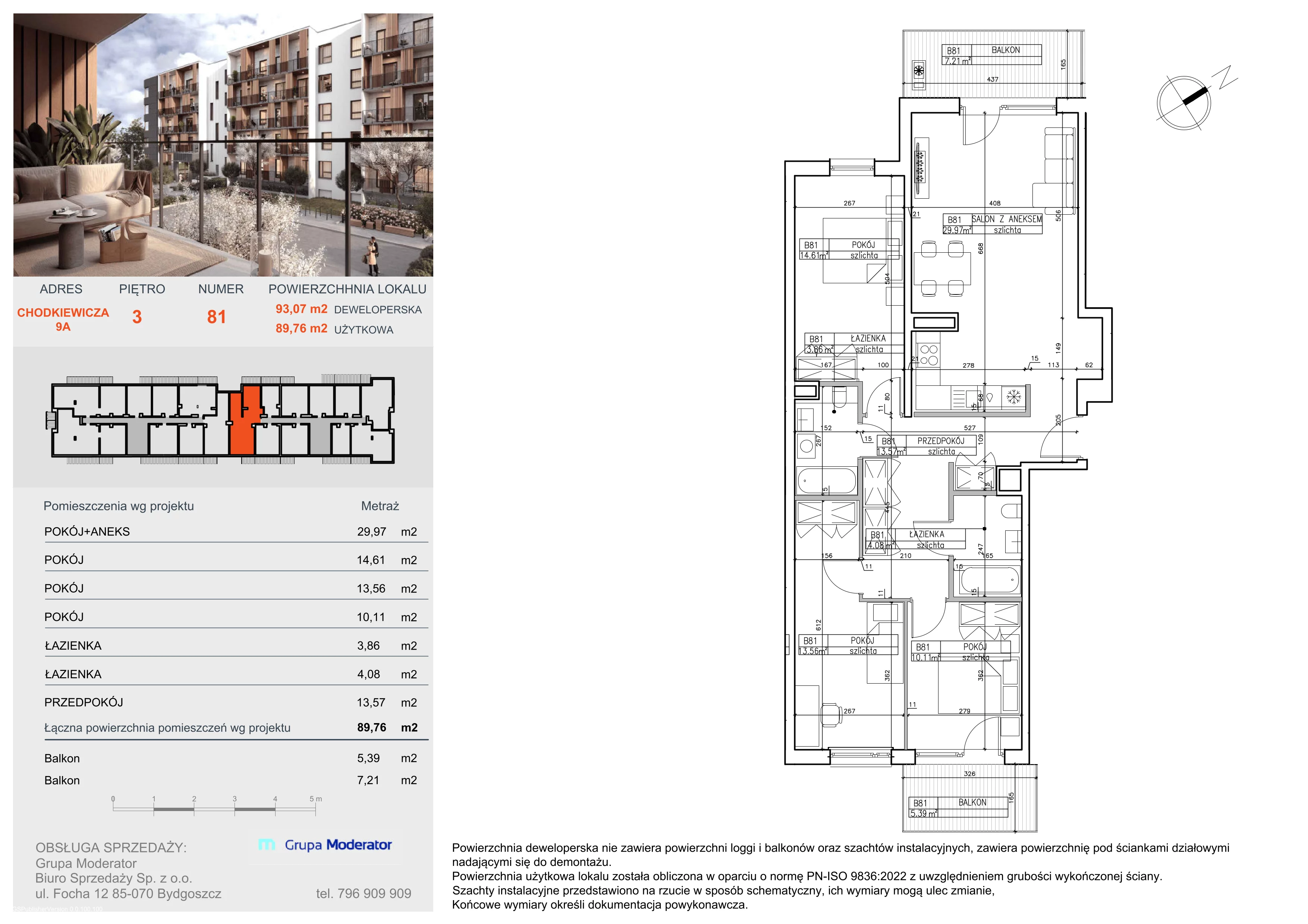 4 pokoje, apartament 89,76 m², piętro 3, oferta nr B81, Osiedle Symfonia, Bydgoszcz, Bielawy, ul. Jana Karola Chodkiewicza 9