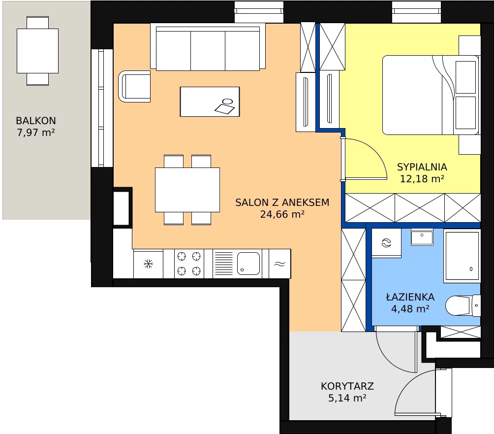 Zalety mieszkania 46.46 m², 2